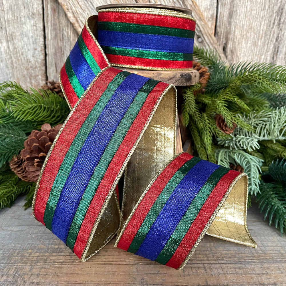 2.5" Christmas Striped Ribbon, Nutcracker Theme Ribbon, Farrisilk ribbon