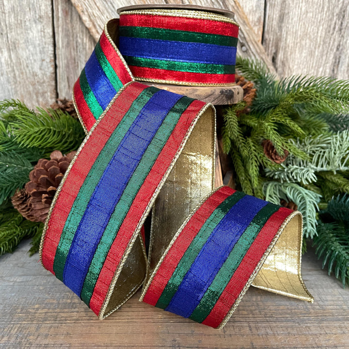 2.5" Christmas Striped Ribbon, Nutcracker Theme Ribbon, Farrisilk ribbon