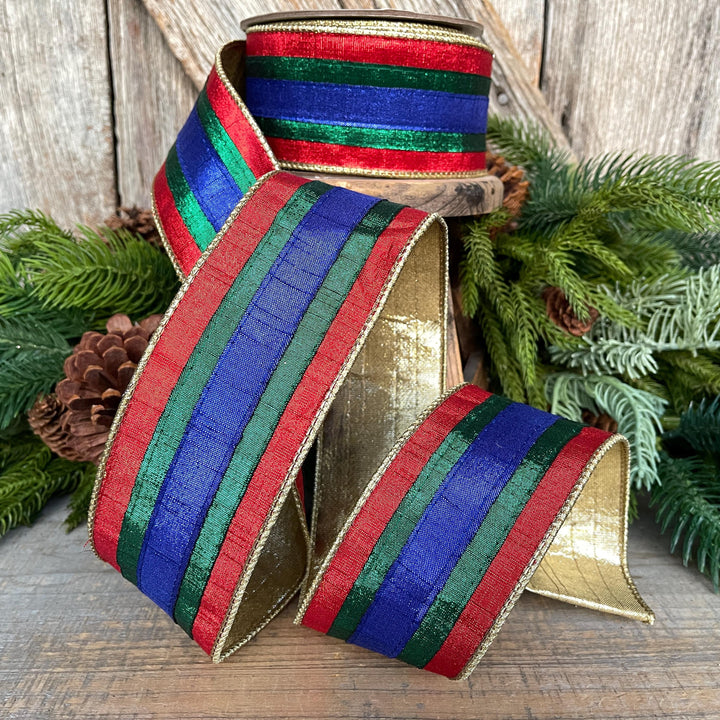 2.5" Christmas Striped Ribbon, Nutcracker Theme Ribbon, Farrisilk ribbon