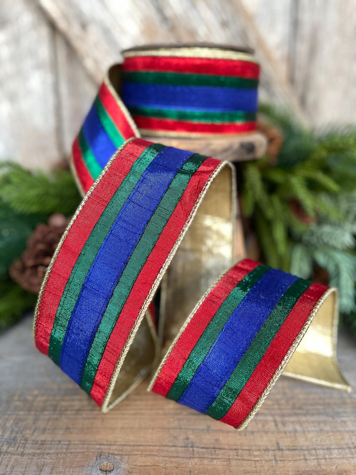 2.5" Christmas Striped Ribbon, Nutcracker Theme Ribbon, Farrisilk ribbon