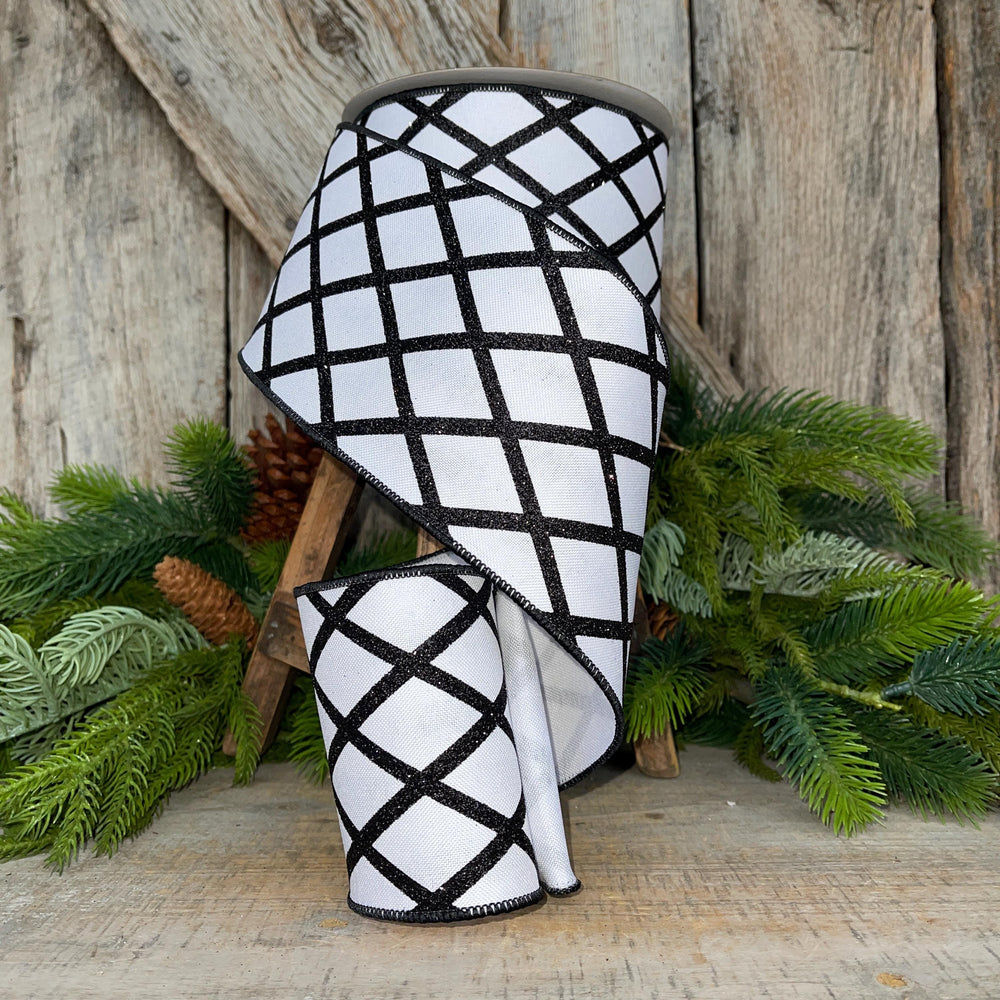 4" Black White Lattice RIbbon, Spring Ribbon