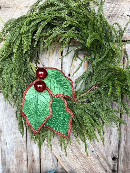30" Emerald Green Holly Leaf Spray, Christmas Holly Leaf Floral Stem, Green Floral Picks Stems