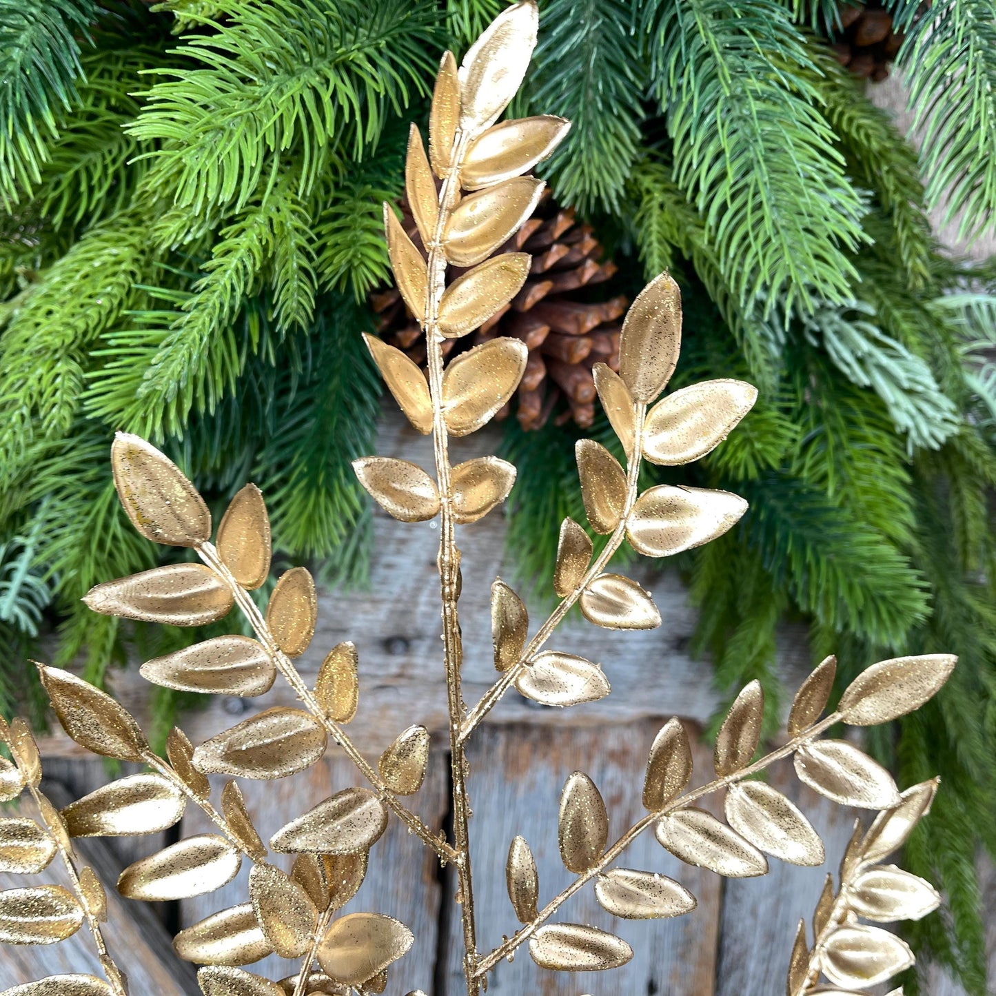 GoldFern Spray, Gold Christmas Tree Spray - 28" Gold Leaf Floral