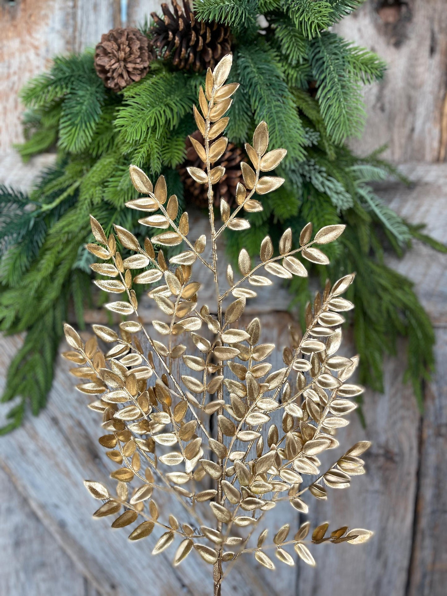 GoldFern Spray, Gold Christmas Tree Spray - 28" Gold Leaf Floral