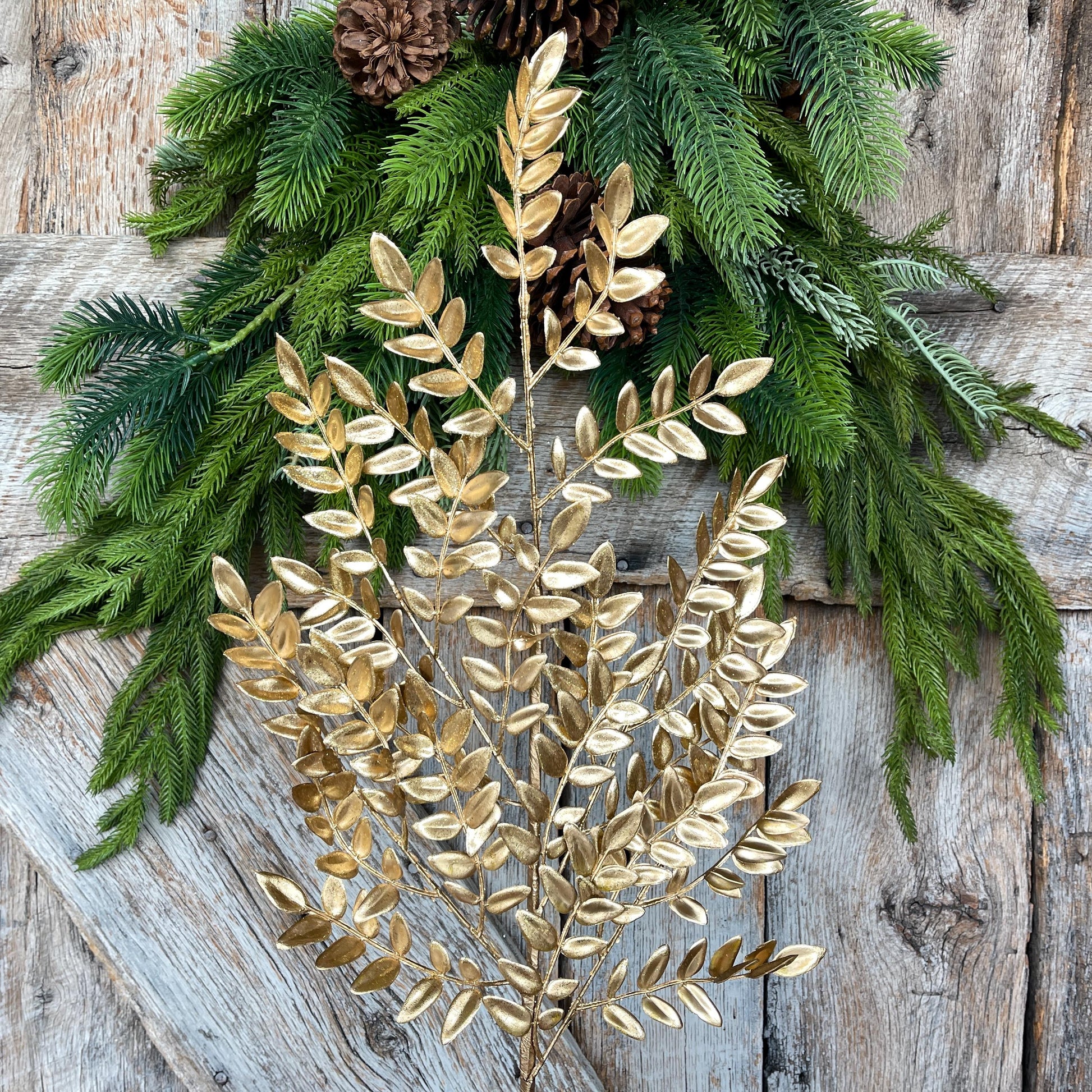 GoldFern Spray, Gold Christmas Tree Spray - 28" Gold Leaf Floral