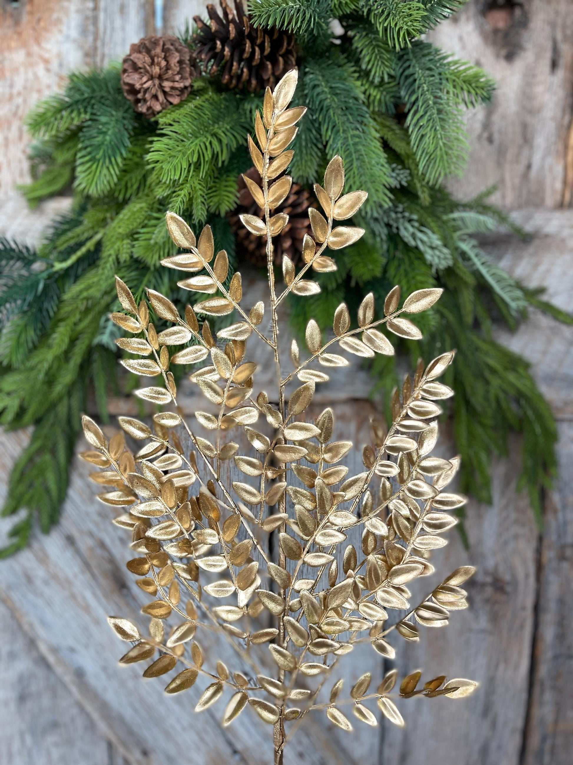 GoldFern Spray, Gold Christmas Tree Spray - 28" Gold Leaf Floral