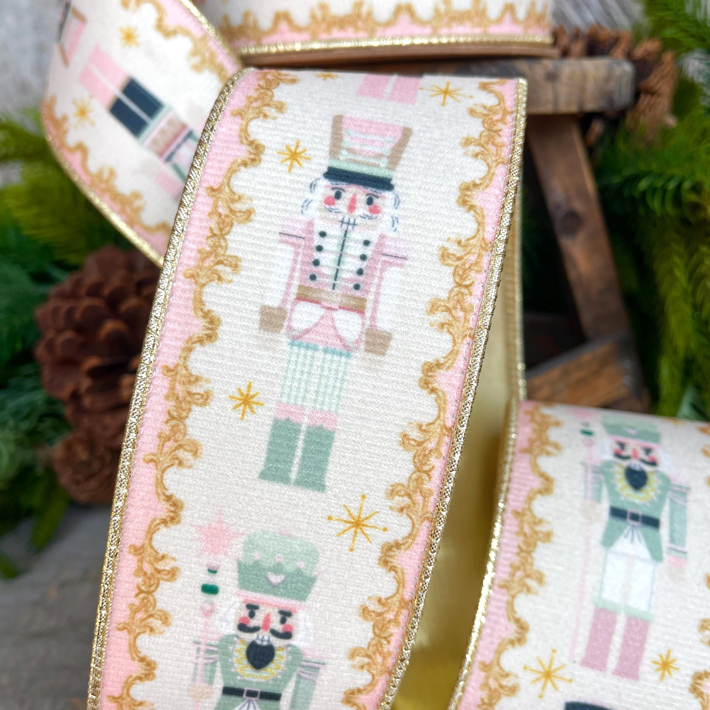 2.5" Pink Nutcracker Ribbon, Velvet Nutcracker Ribbon, Christmas Nutcracker Ribbon