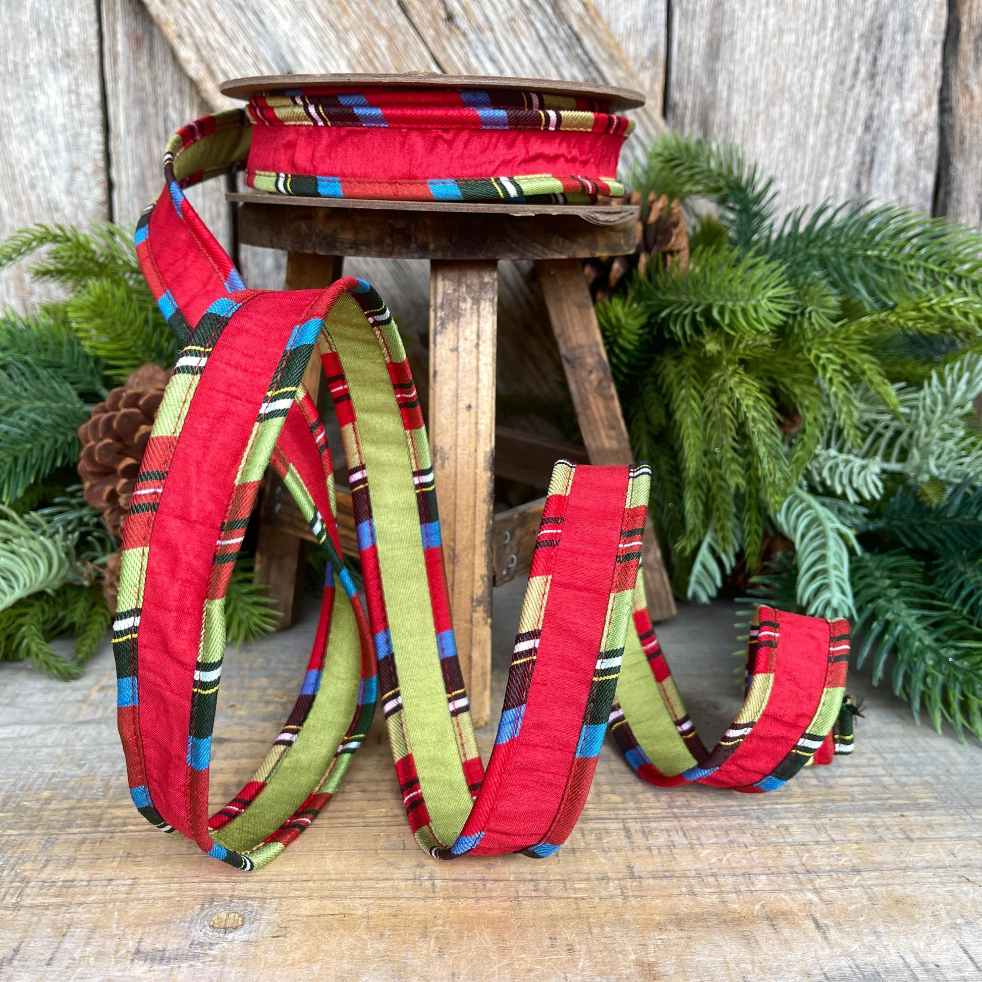 Nutcracker Plaid Wired Ribbon - Christmas Tree Ribbon, 1" x 10 Yards
