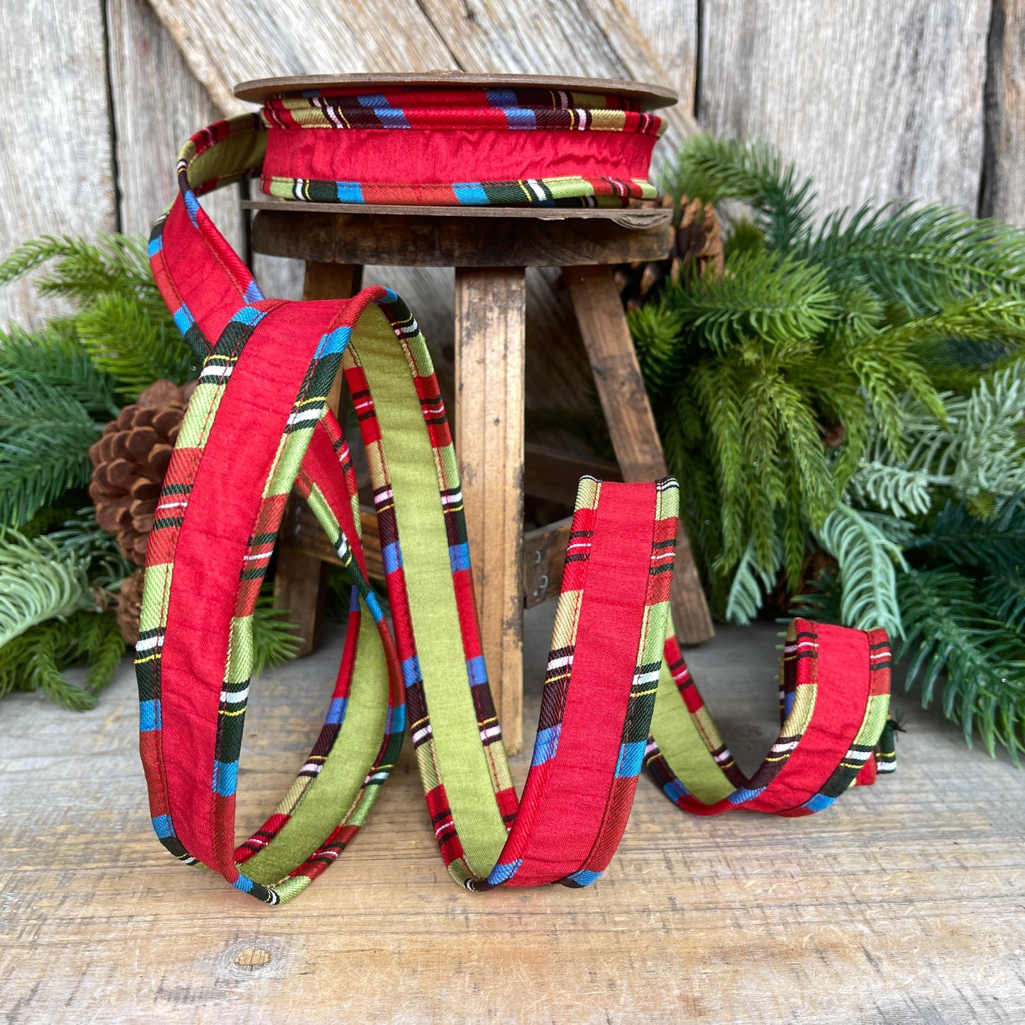 Nutcracker Plaid Wired Ribbon - Christmas Tree Ribbon, 1" x 10 Yards