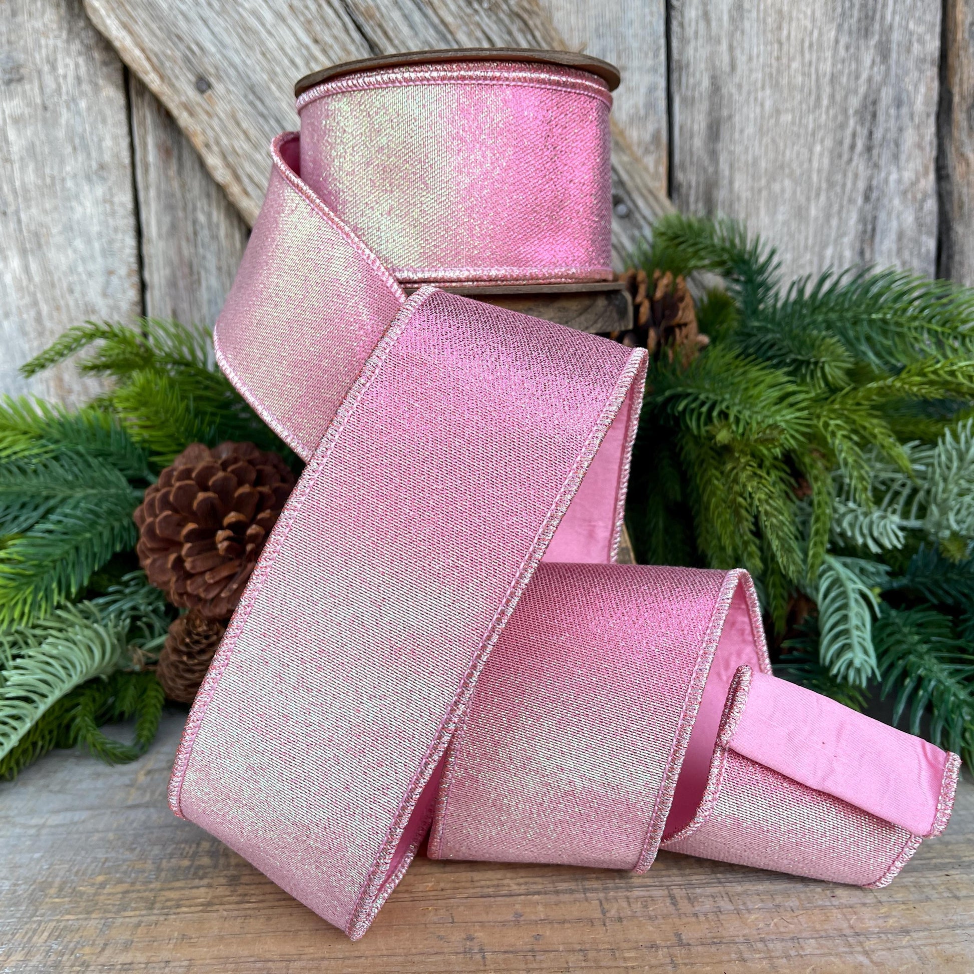 2.5 Light Pink ribbon, Iridescent Pink, Christmas Tree Ribbon
