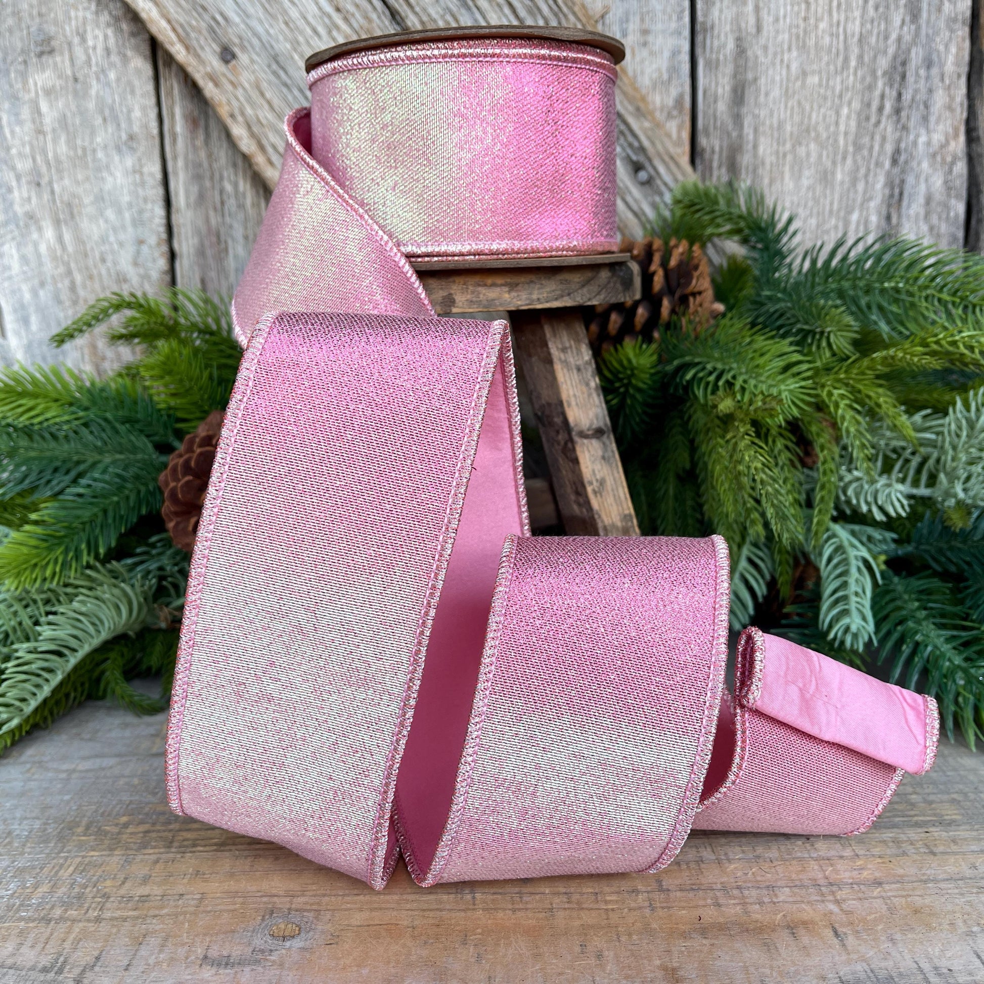 2.5 Light Pink ribbon, Iridescent Pink, Christmas Tree Ribbon