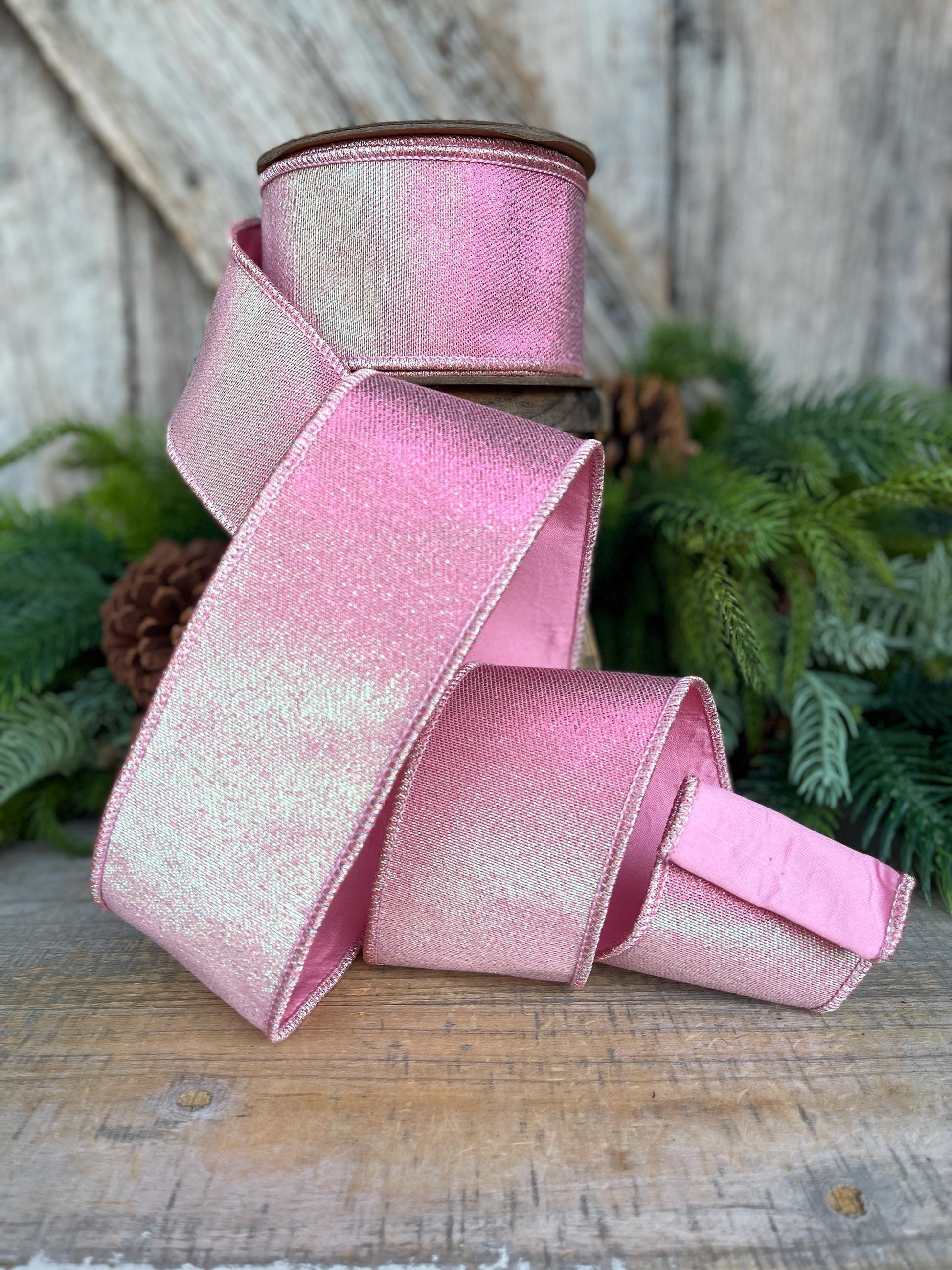2.5 Light Pink ribbon, Iridescent Pink, Christmas Tree Ribbon