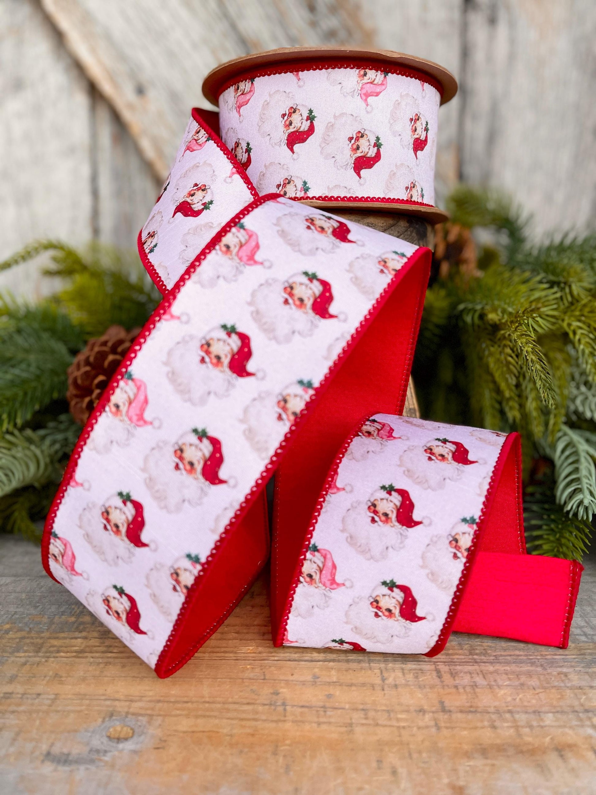 2.5" Vintage Santa Ribbon, Christmas Santa Ribbon, 2.5" x 10yds