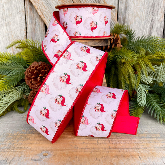 2.5" Vintage Santa Ribbon, Christmas Santa Ribbon, 2.5" x 10yds