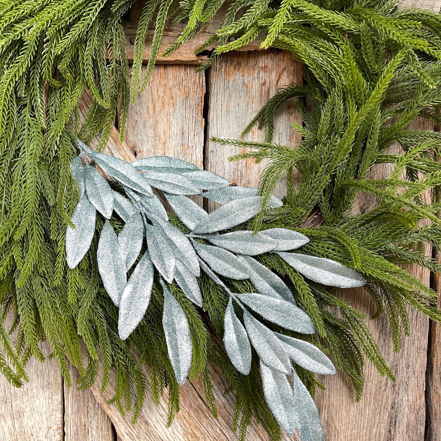 Light Blue Glitter Laurel Leaf Spray: Christmas Tree Pick (27")