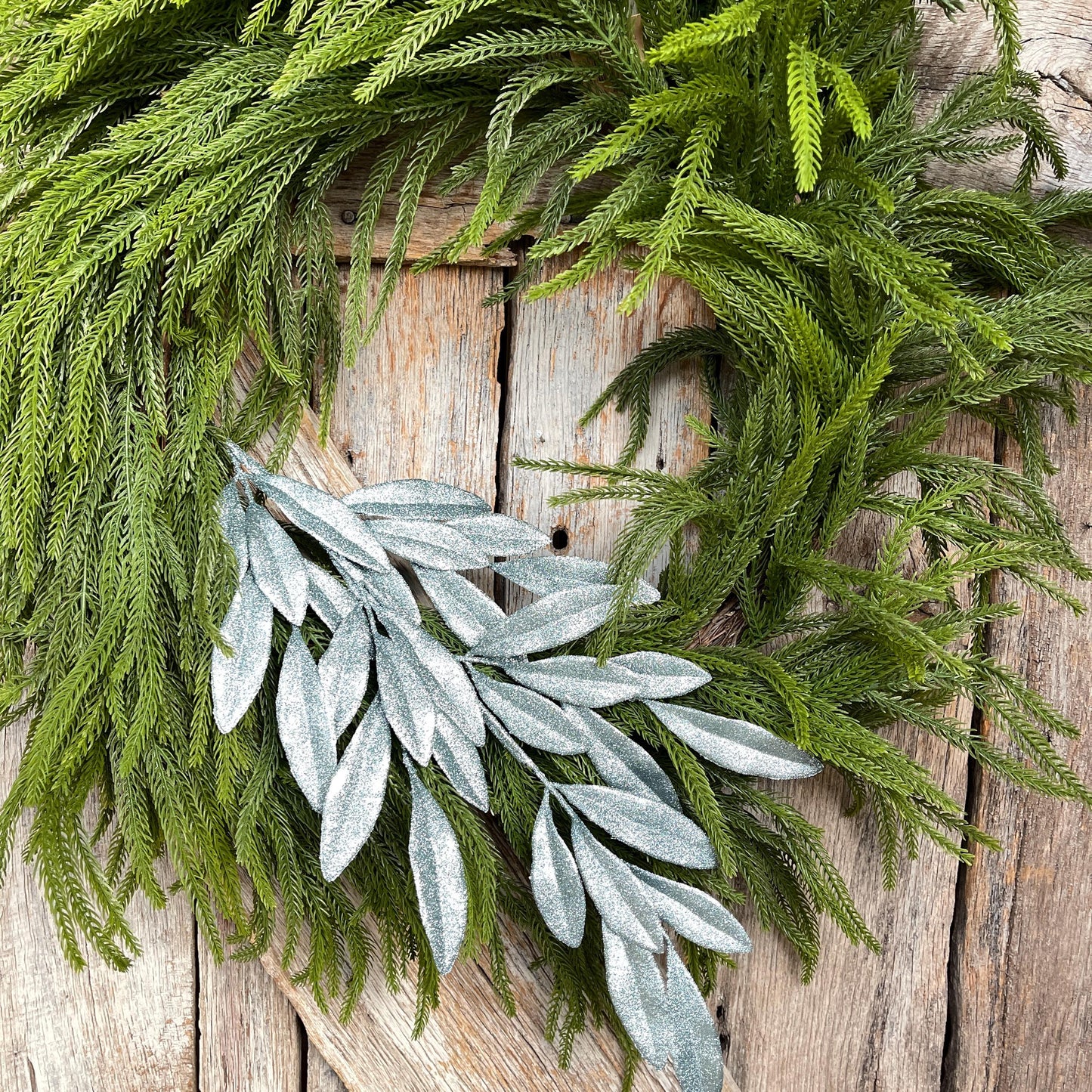 Light Blue Glitter Laurel Leaf Spray: Christmas Tree Pick (27")