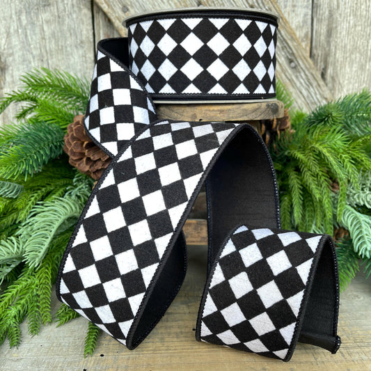 2.5" Black and White Retro Harlequin Ribbon, Farrisilk Ribbon