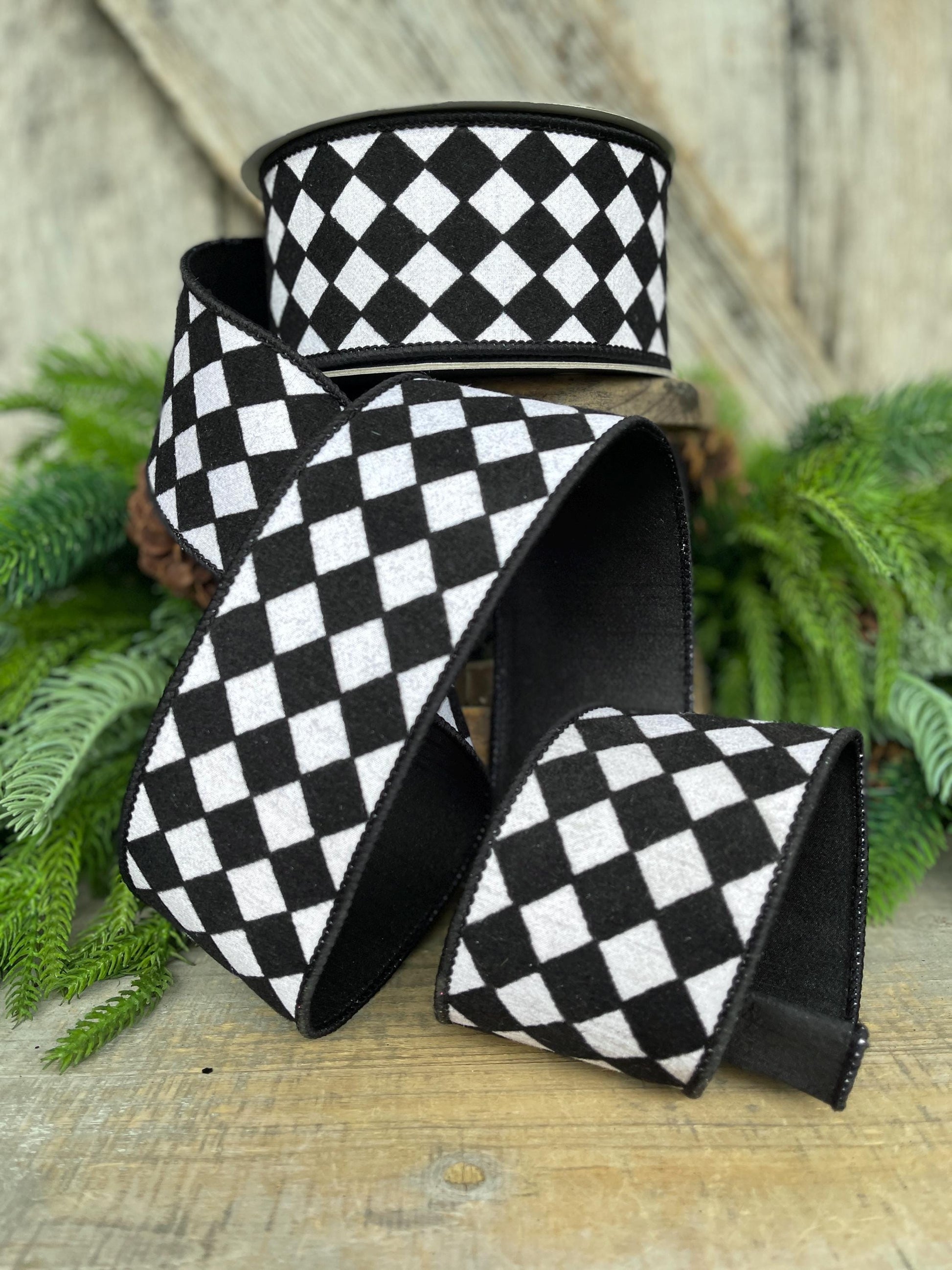 2.5" Black and White Retro Harlequin Ribbon, Farrisilk Ribbon