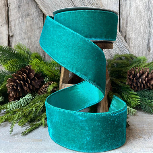 2.5" Teal Velvet Luster RIbbon, Farrisilk Ribbon, Velvet RIbbon