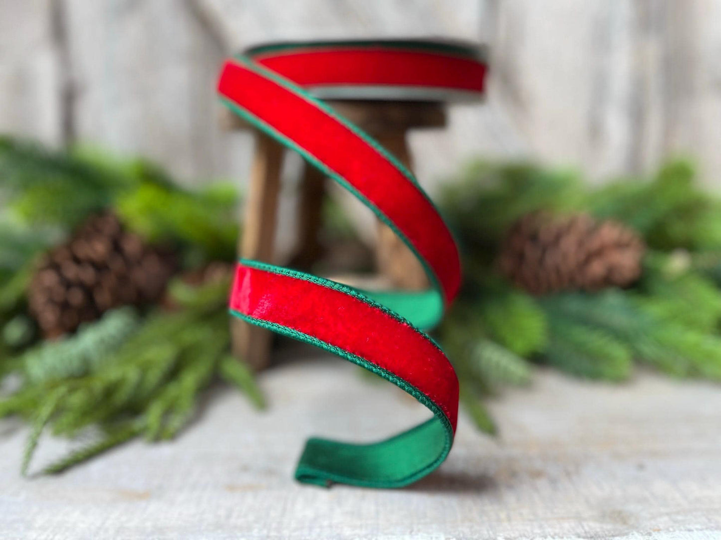 1" Red Emerald Velvet, Farrisilk Ribbon, 2 Tone Velvet