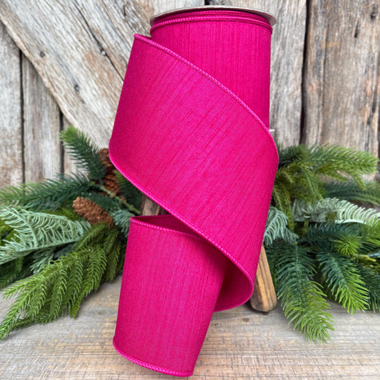 4” Hot Pink Dupion Ribbon, Farrisilk ribbon, wired ribbon