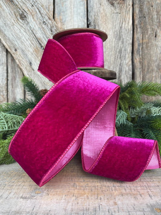 4" Hot Pink Velvet Ribbon, Wired Ribbon