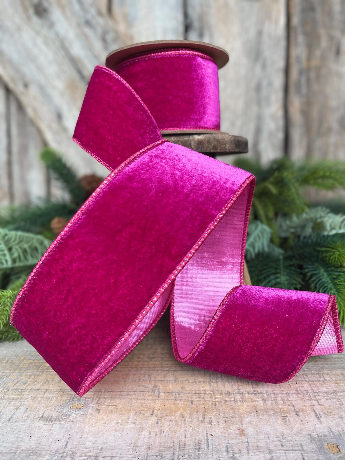 4" Hot Pink Velvet Ribbon, Wired Ribbon