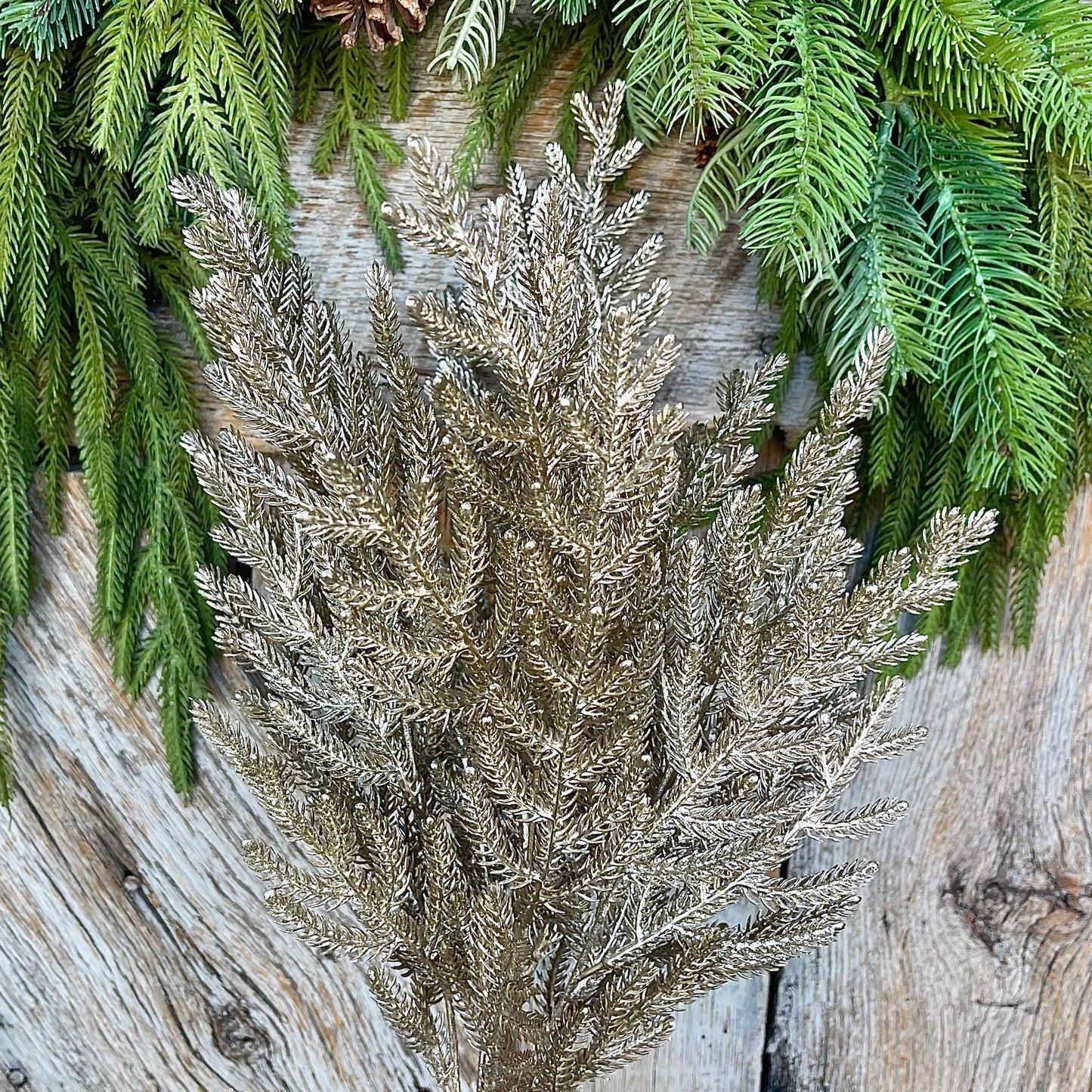 21" Champagne Gold Norfolk Pine Spray, Gold Christmas SPray, Christmas Tree Topper Spray