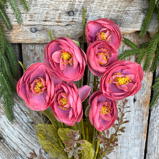 20" Mauve Ranunculus Bush, Fall Floral Bush, Fall Ranunculus Bush