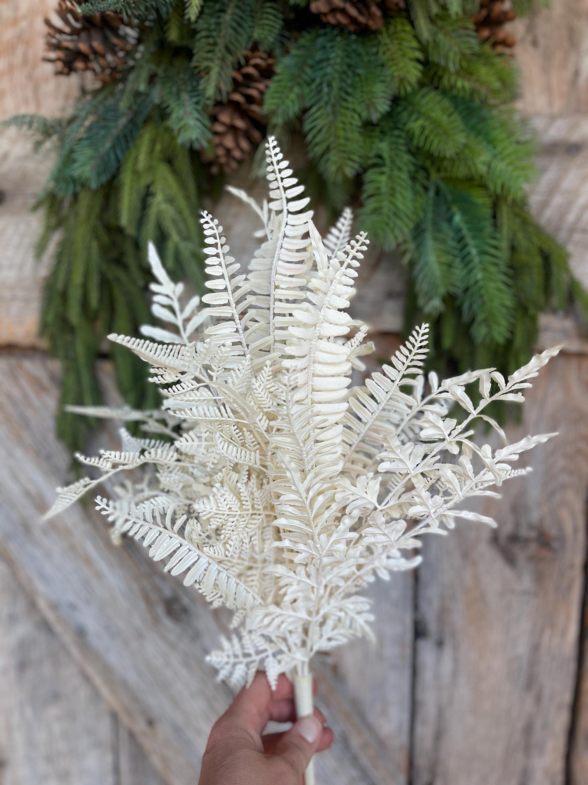 19" White Fern Bush, Christmas Fern, Fall Fern, Off White Fern Bush, UV Protected Fern Bush, Artificial Fern Bush, 85368-UV-WT
