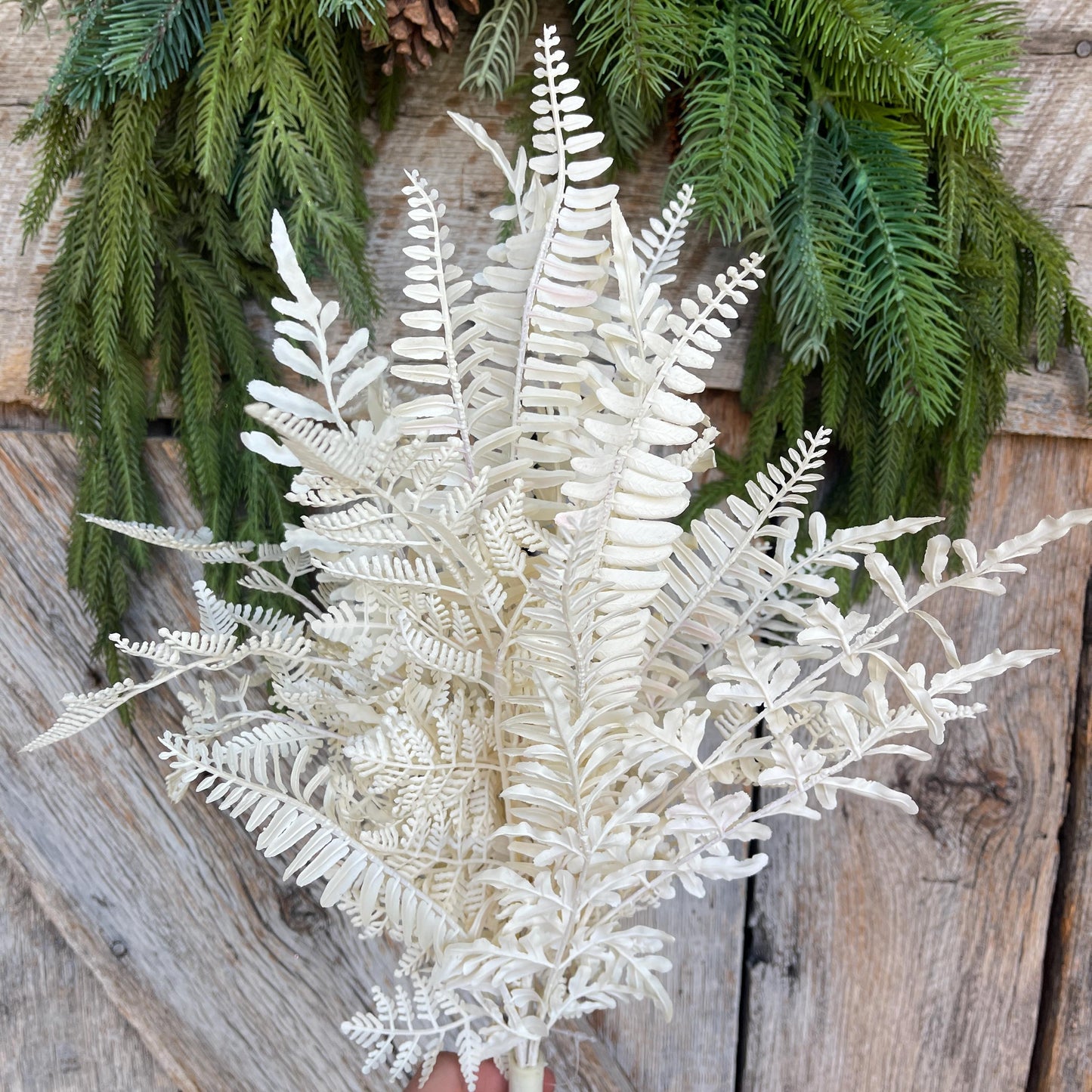 19" White Fern Bush, Christmas Fern, Fall Fern, Off White Fern Bush, UV Protected Fern Bush, Artificial Fern Bush, 85368-UV-WT