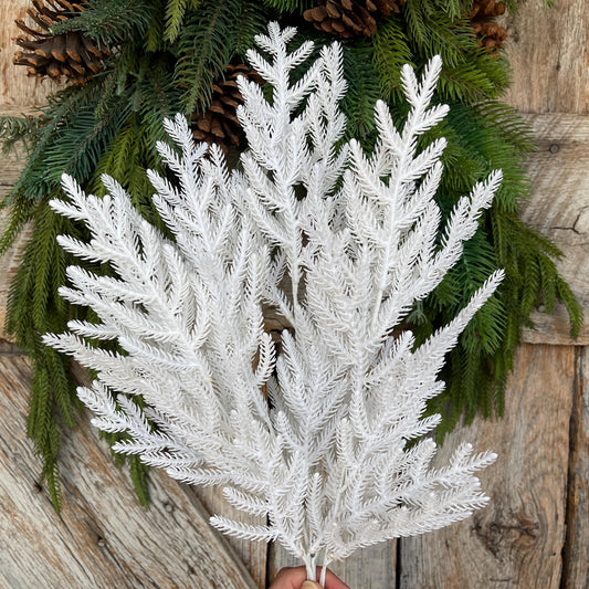21" White Norfolk Pine Spray, White Christmas SPray, Christmas Tree Topper Spray, White Greenery, Pine Spray, 85266-WT