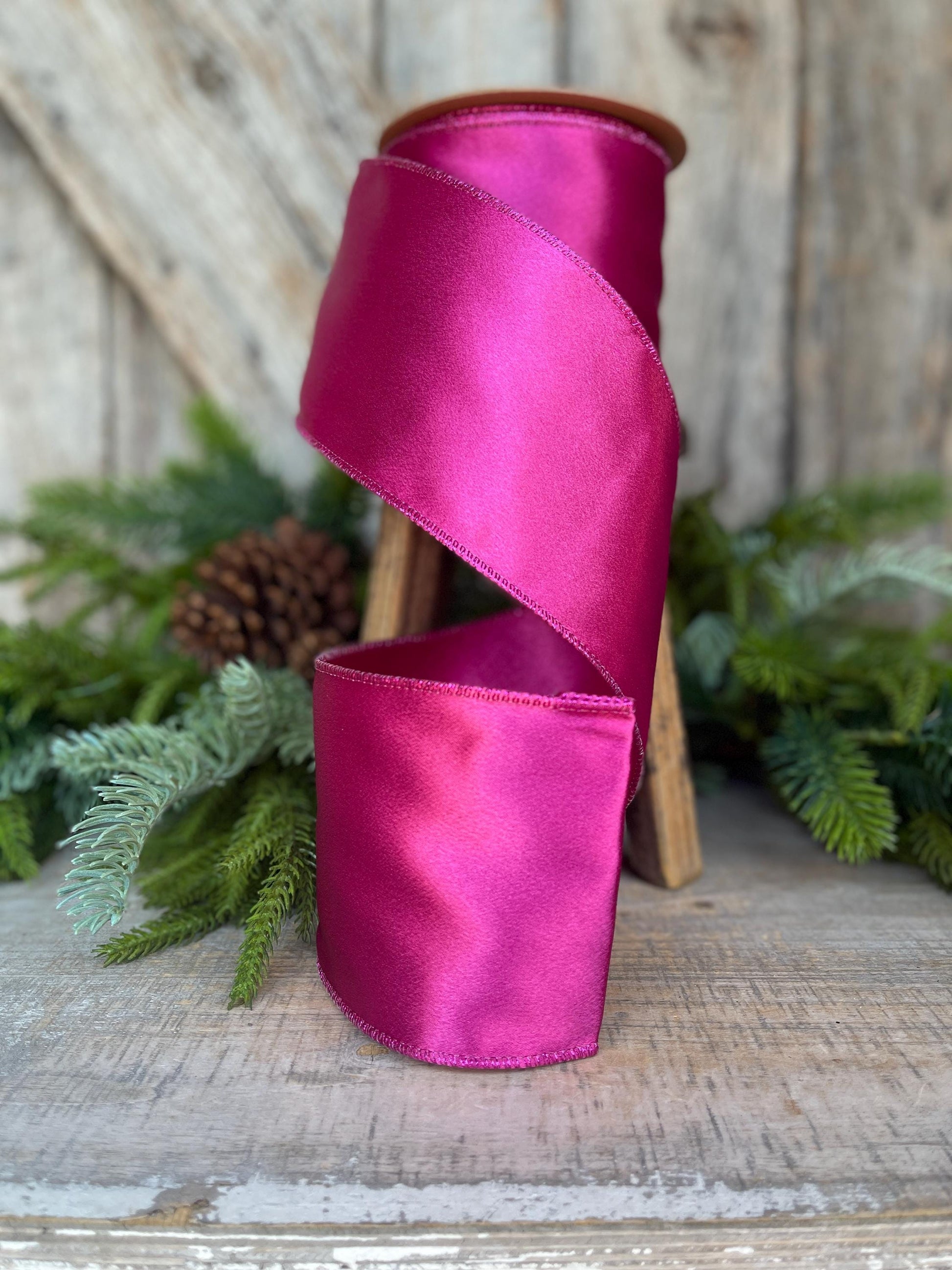 4" Hot Pink Satin Ribbon, Christmas Ribbon, Shimmer Satin Ribbon