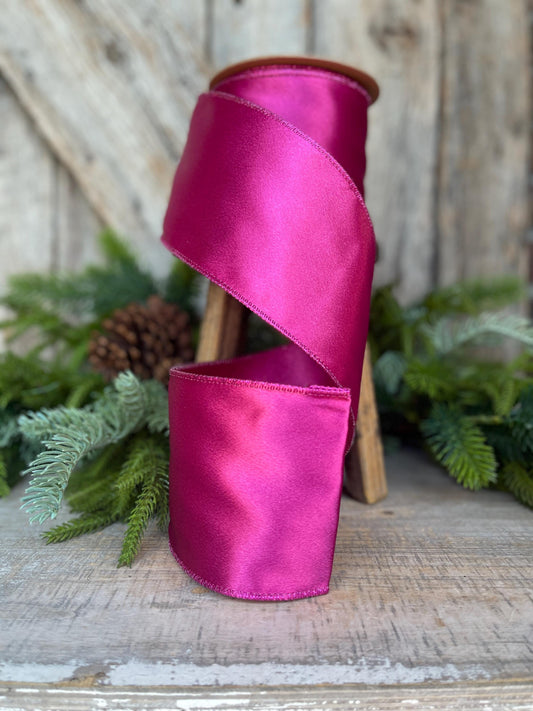 4" Hot Pink Satin Ribbon, Christmas Ribbon, Shimmer Satin Ribbon