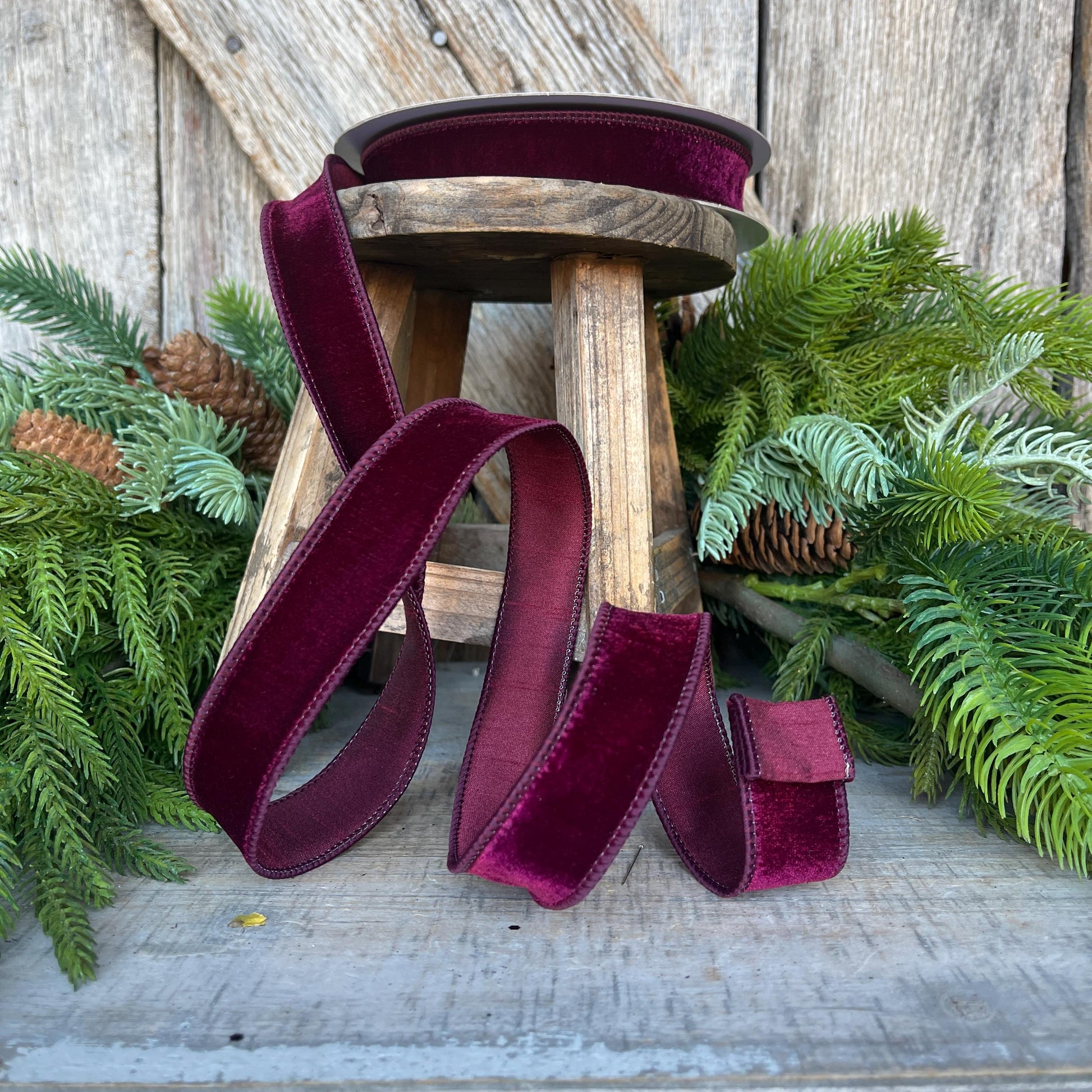 1" Garnet Velveteen Ribbon, Farrisilk Ribbon, Deep Maroon Ribbon, Deep Plum Ribbon, Christmas Ribbon, Narrow Ribbon, RS267-11