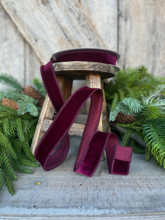 1" Garnet Velveteen Ribbon, Farrisilk Ribbon, Deep Maroon Ribbon, Deep Plum Ribbon, Christmas Ribbon, Narrow Ribbon, RS267-11