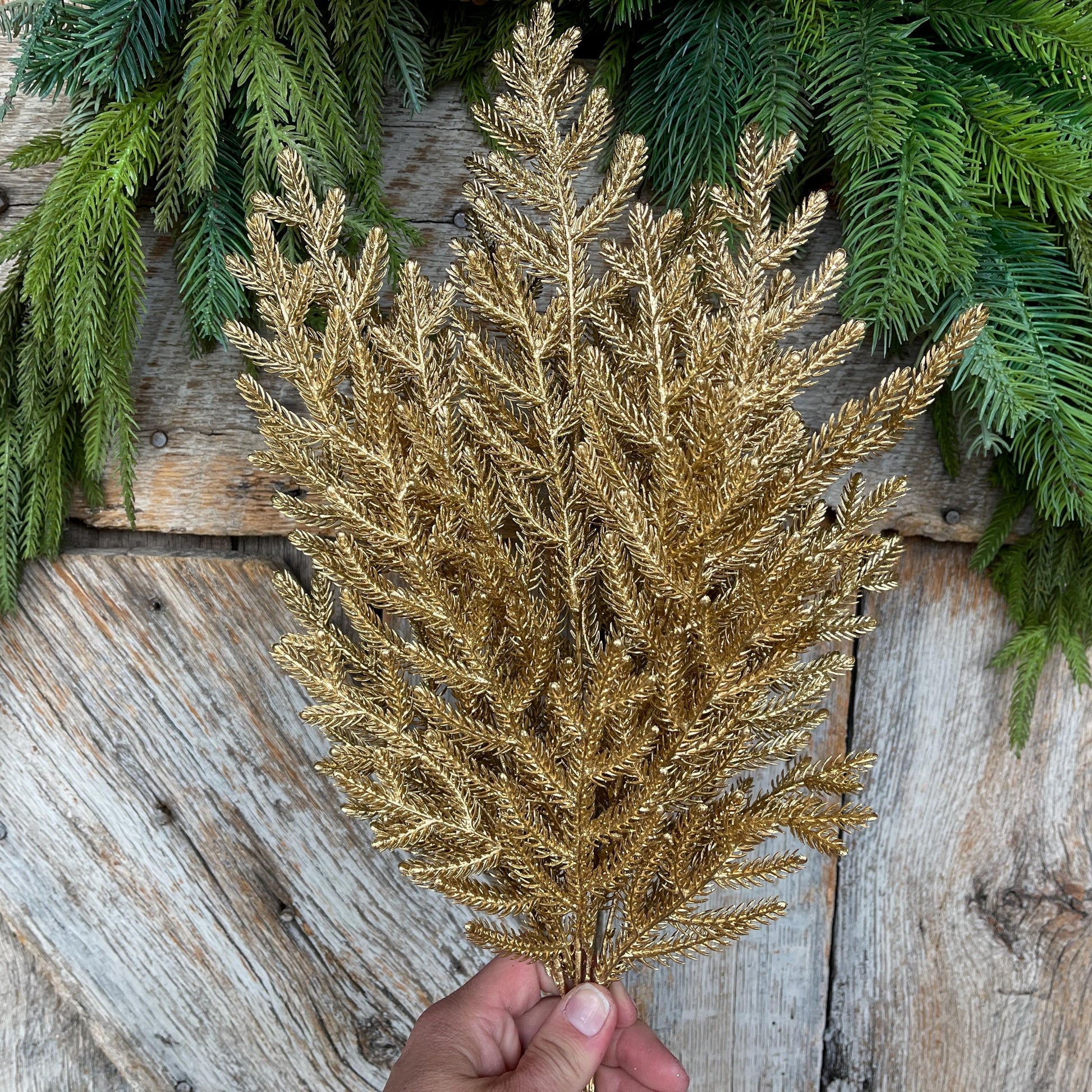 26" Gold Norfolk Pine Spray, Gold Christmas SPray, Christmas Tree Topper Spray