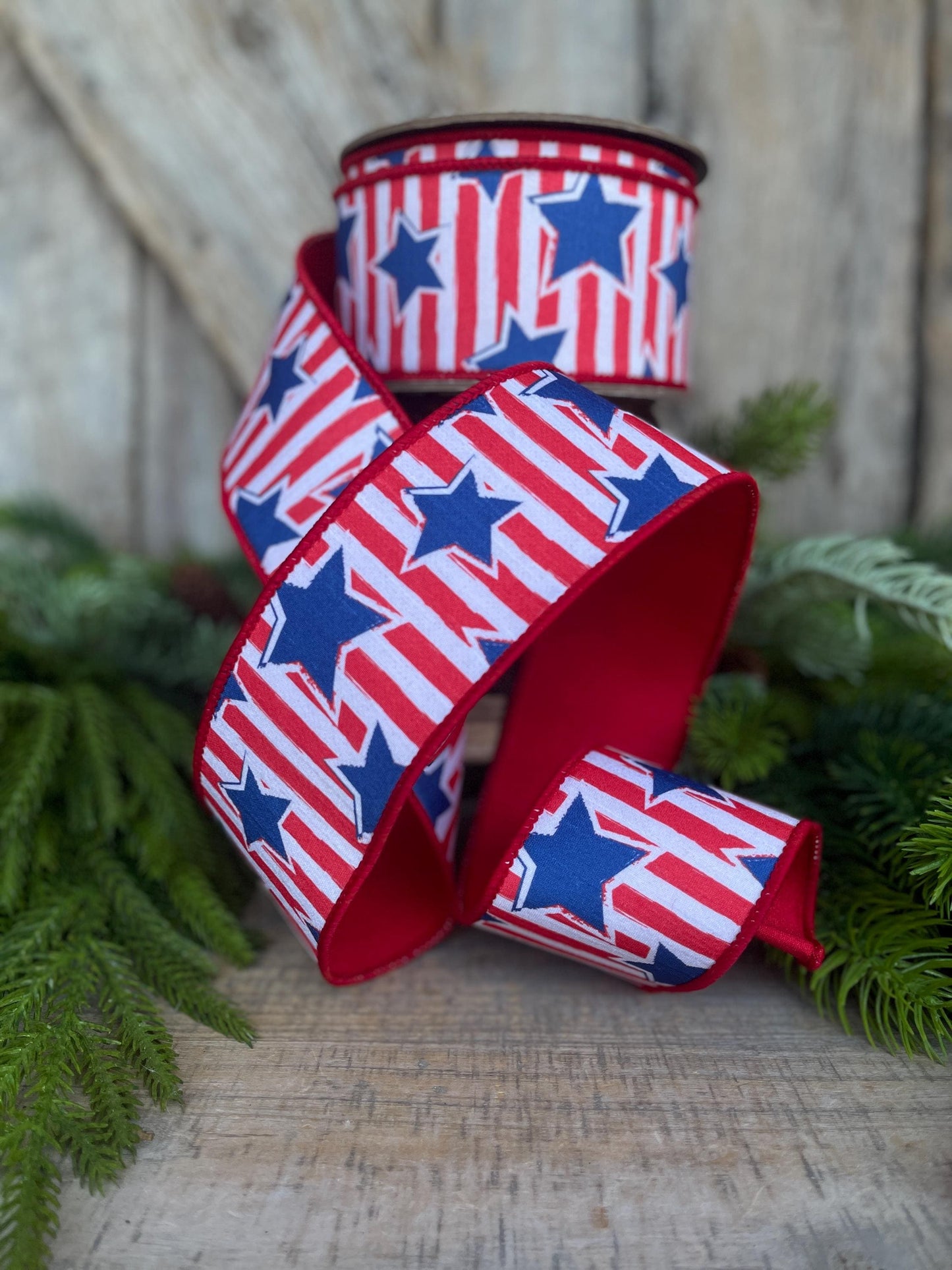 2.5" Patriotic Ribbon, Patriotic Wired Ribbon, Stars & Stripes Ribbon