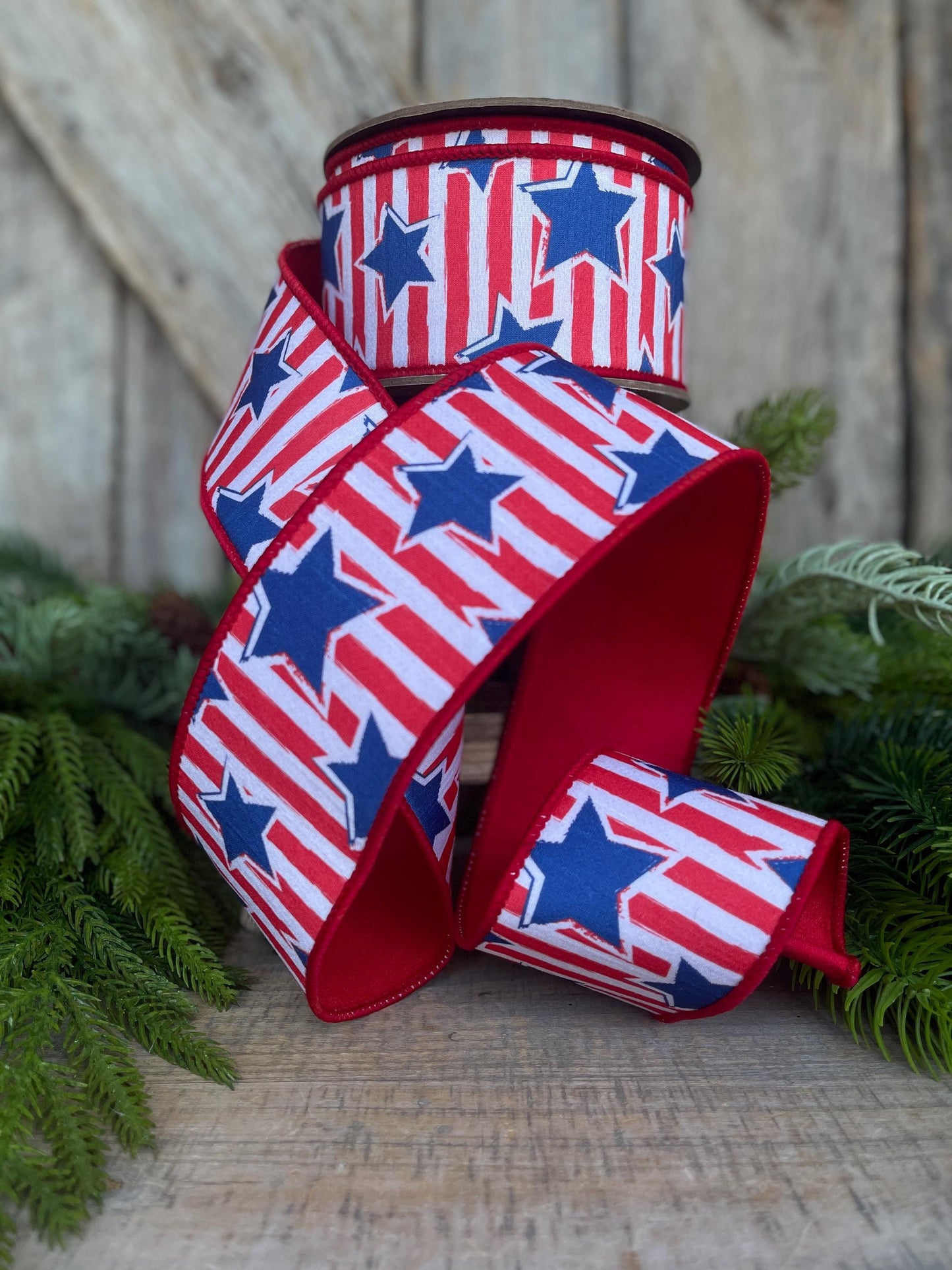 2.5" Patriotic Ribbon, Patriotic Wired Ribbon, Stars & Stripes Ribbon