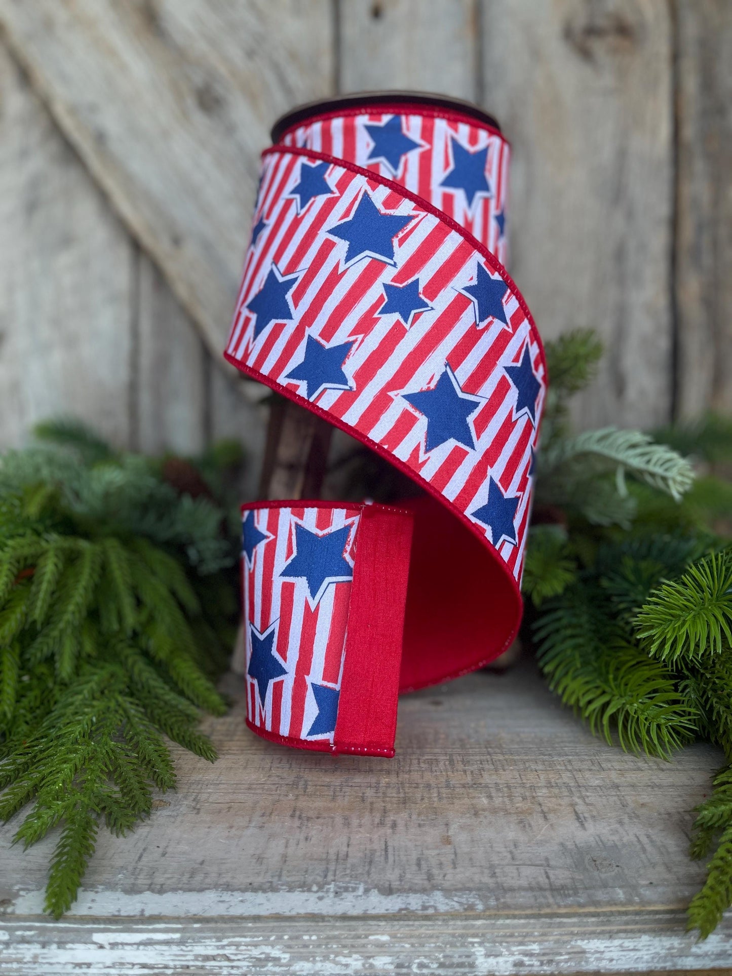 4" Patriotic Ribbon, Patriotic Wired Ribbon, Stars & Stripes Ribbon