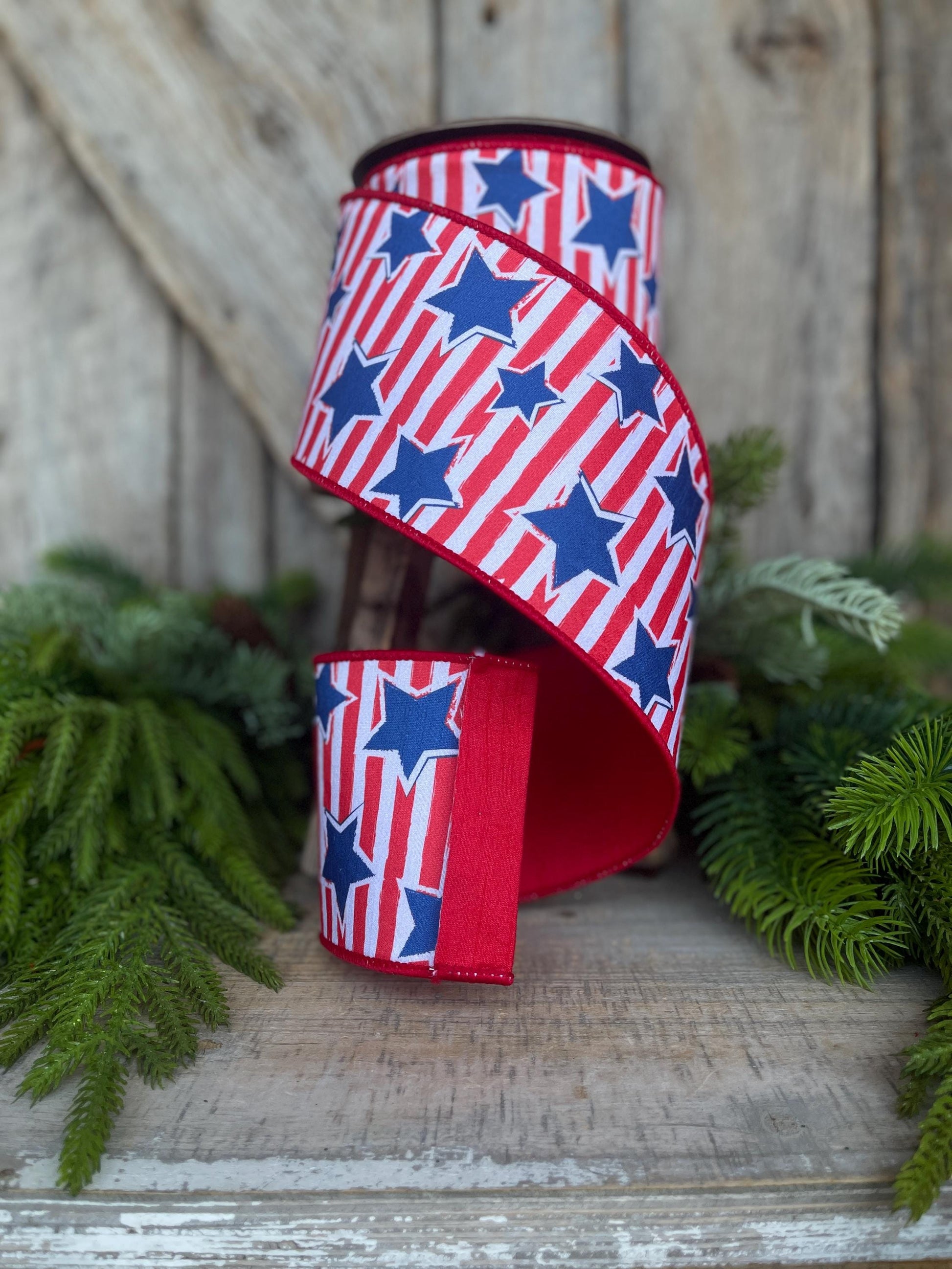 4" Patriotic Ribbon, Patriotic Wired Ribbon, Stars & Stripes Ribbon