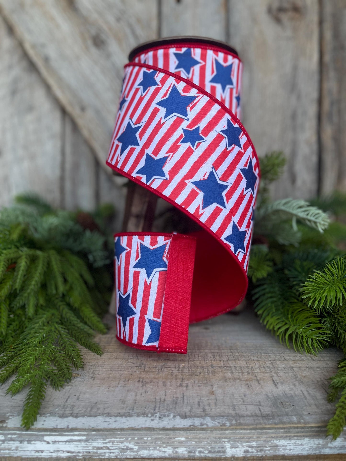 4" Patriotic Ribbon, Patriotic Wired Ribbon, Stars & Stripes Ribbon