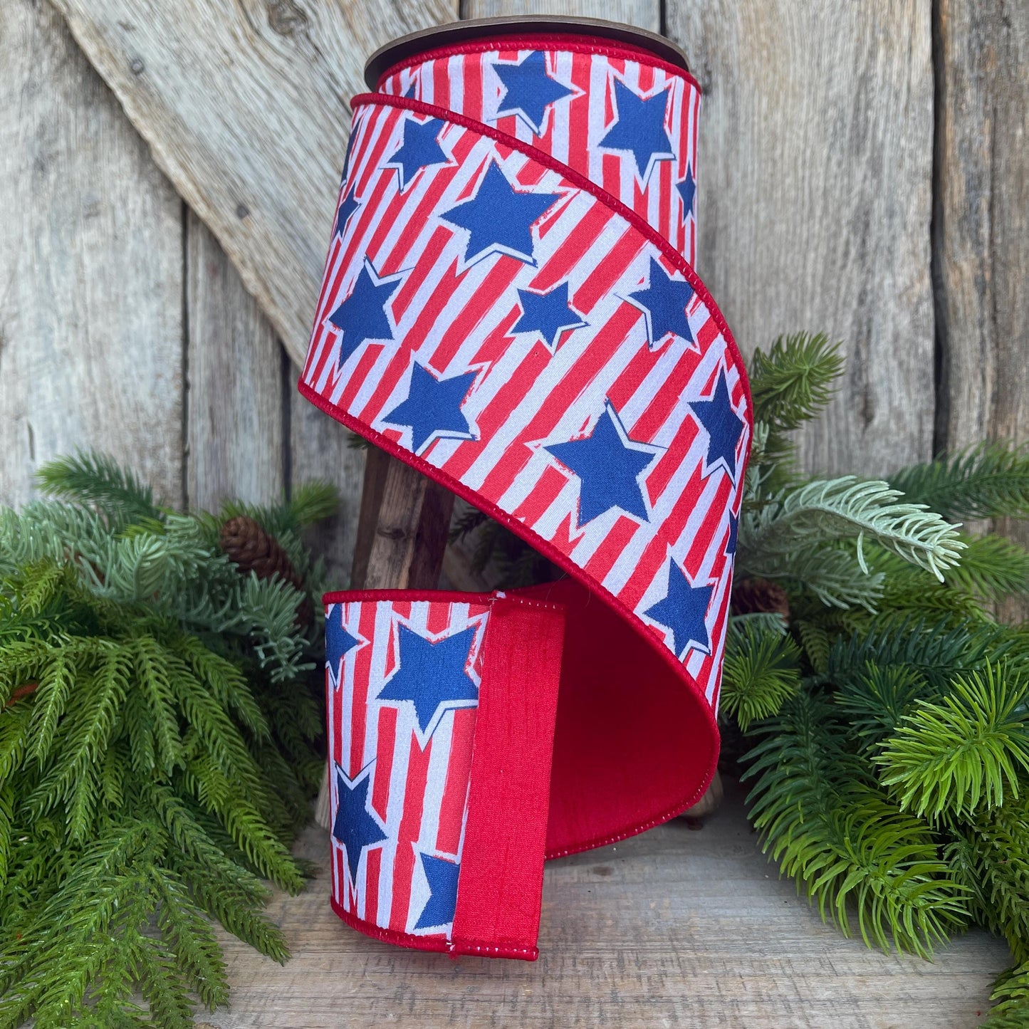 4" Patriotic Ribbon, Patriotic Wired Ribbon, Stars & Stripes Ribbon