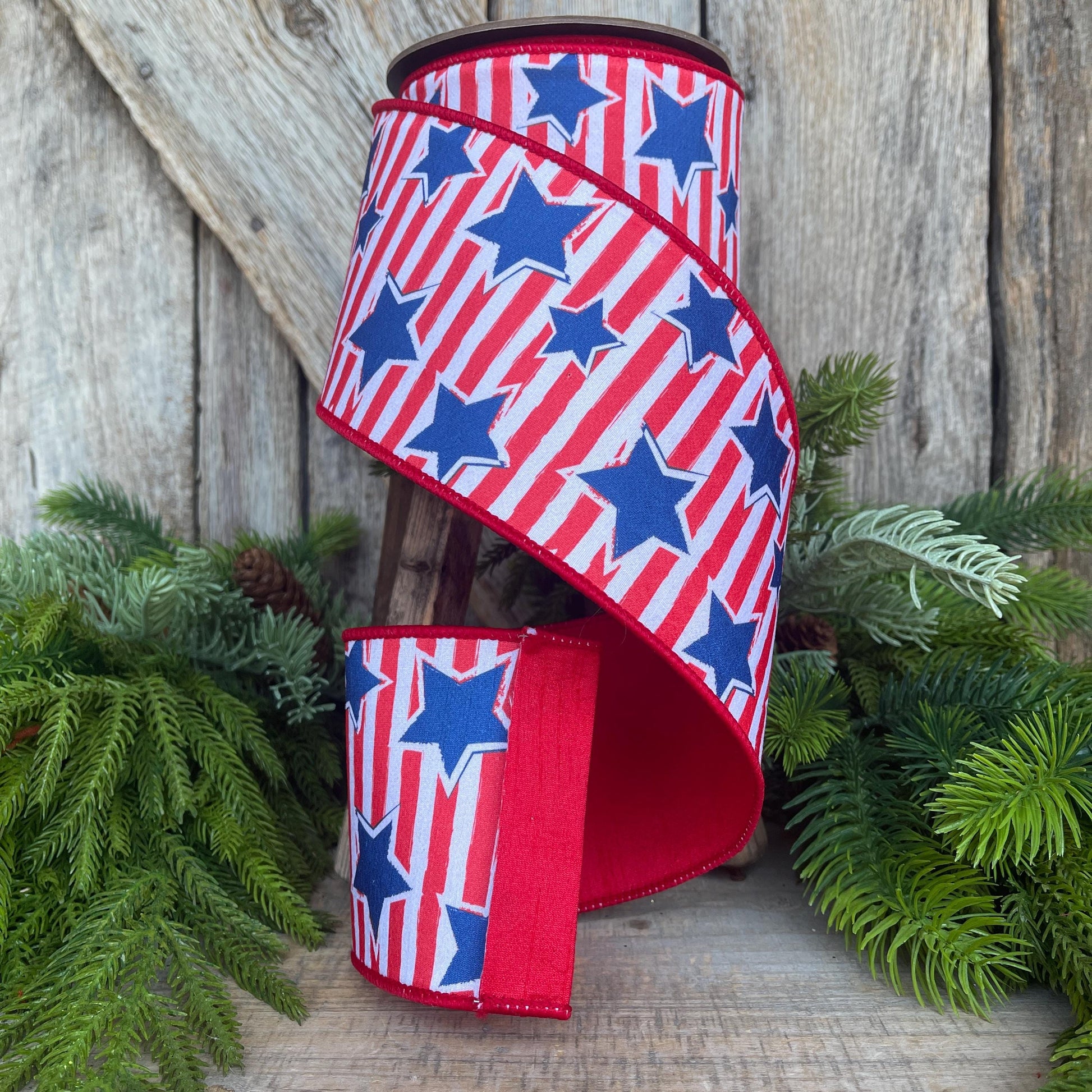 4" Patriotic Ribbon, Patriotic Wired Ribbon, Stars & Stripes Ribbon