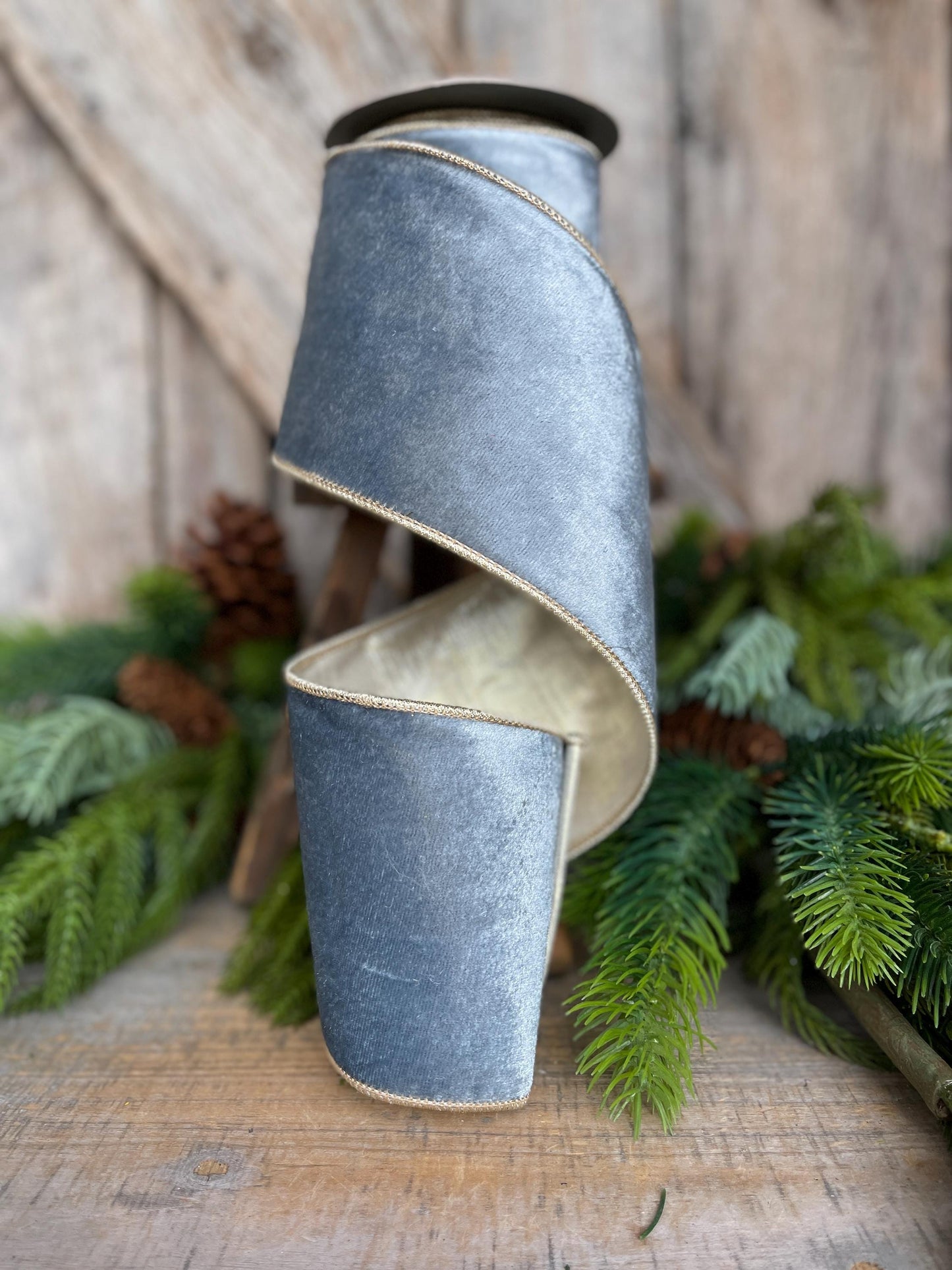 4" French Blue Velvet, Light Blue Velvet Ribbon, Wired Ribbon