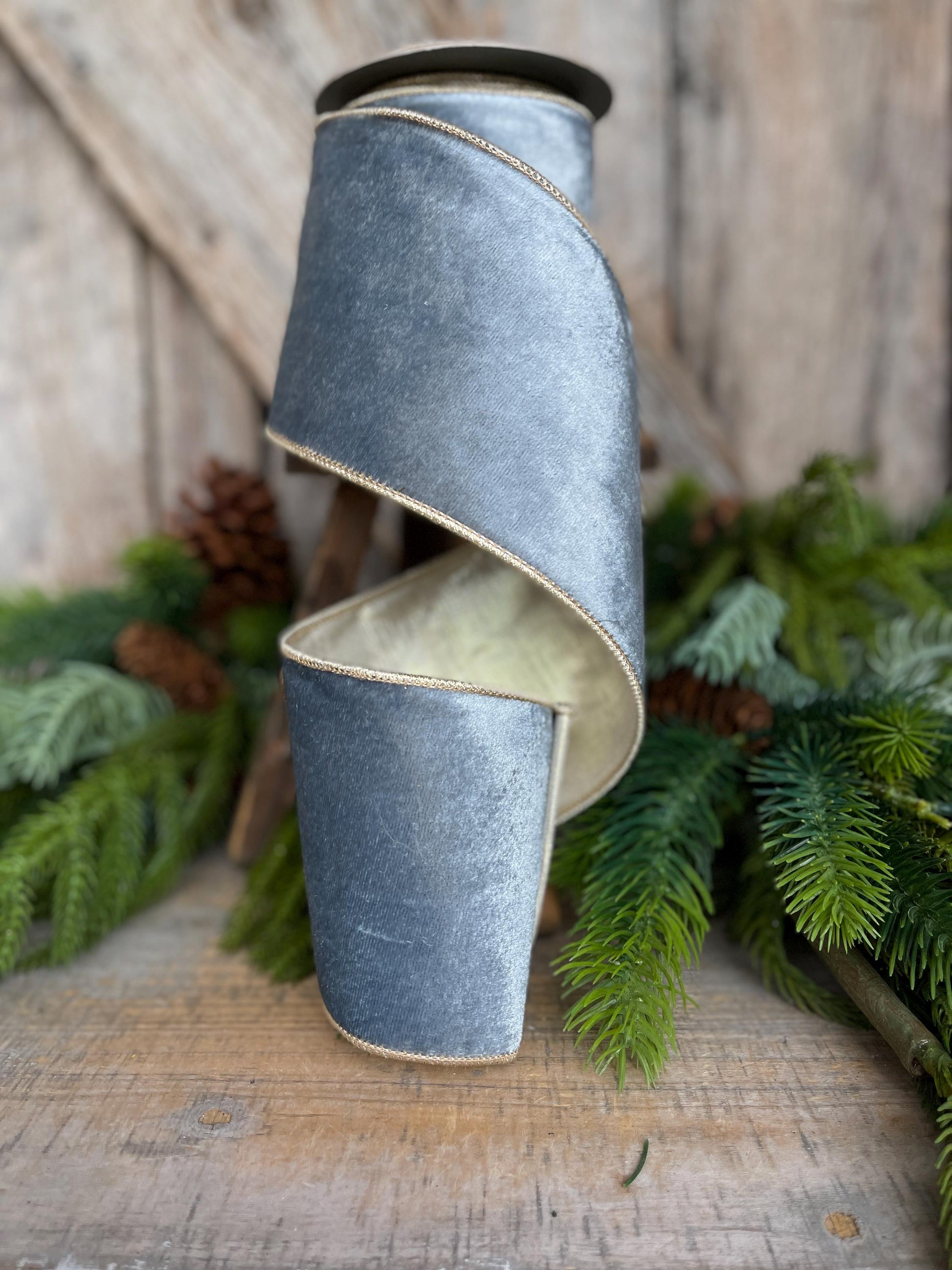 4" French Blue Velvet, Light Blue Velvet Ribbon, Wired Ribbon