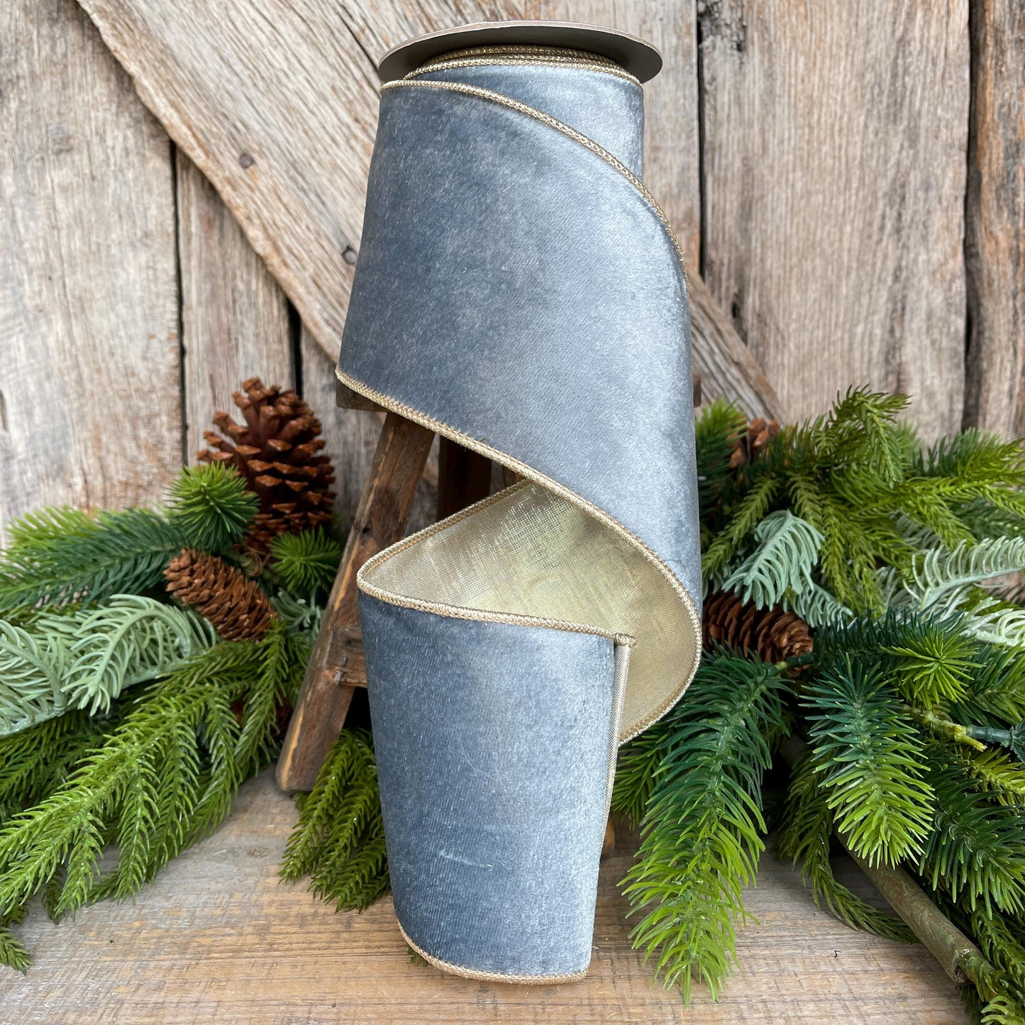 4" French Blue Velvet, Light Blue Velvet Ribbon, Wired Ribbon