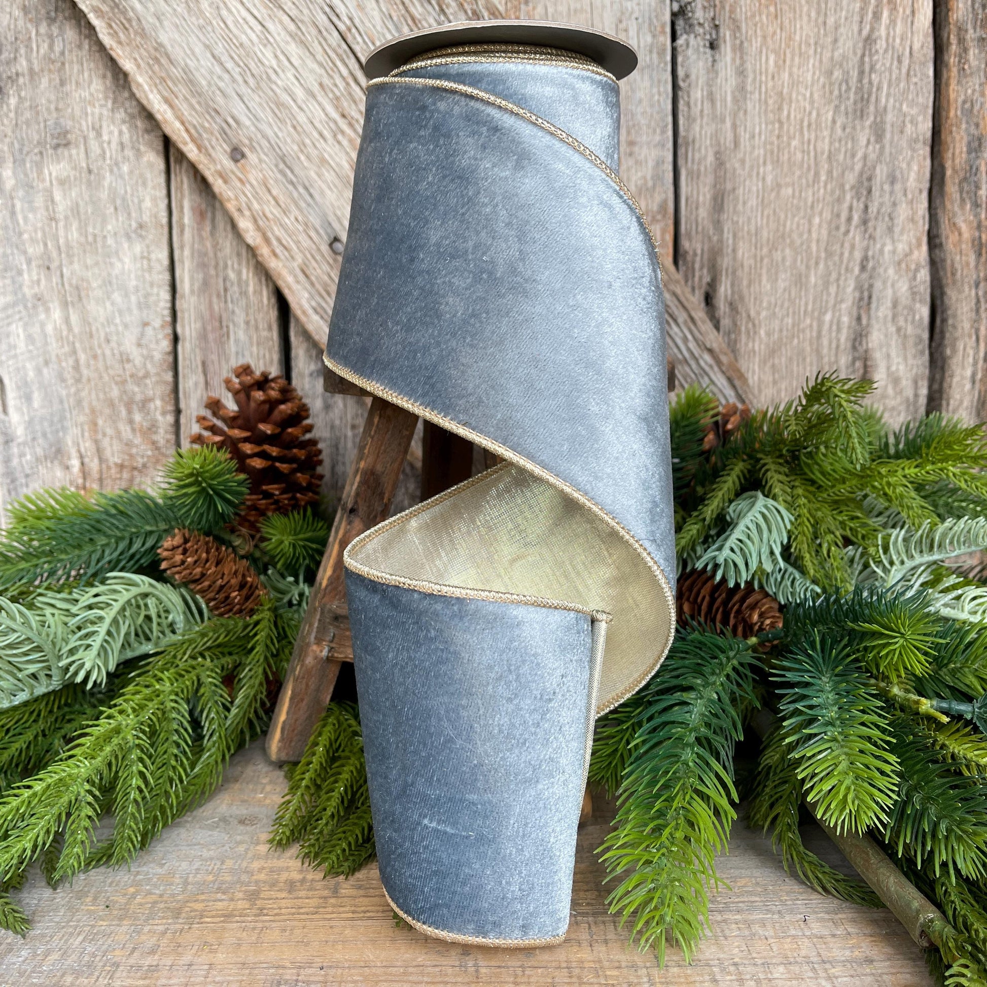 4" French Blue Velvet, Light Blue Velvet Ribbon, Wired Ribbon