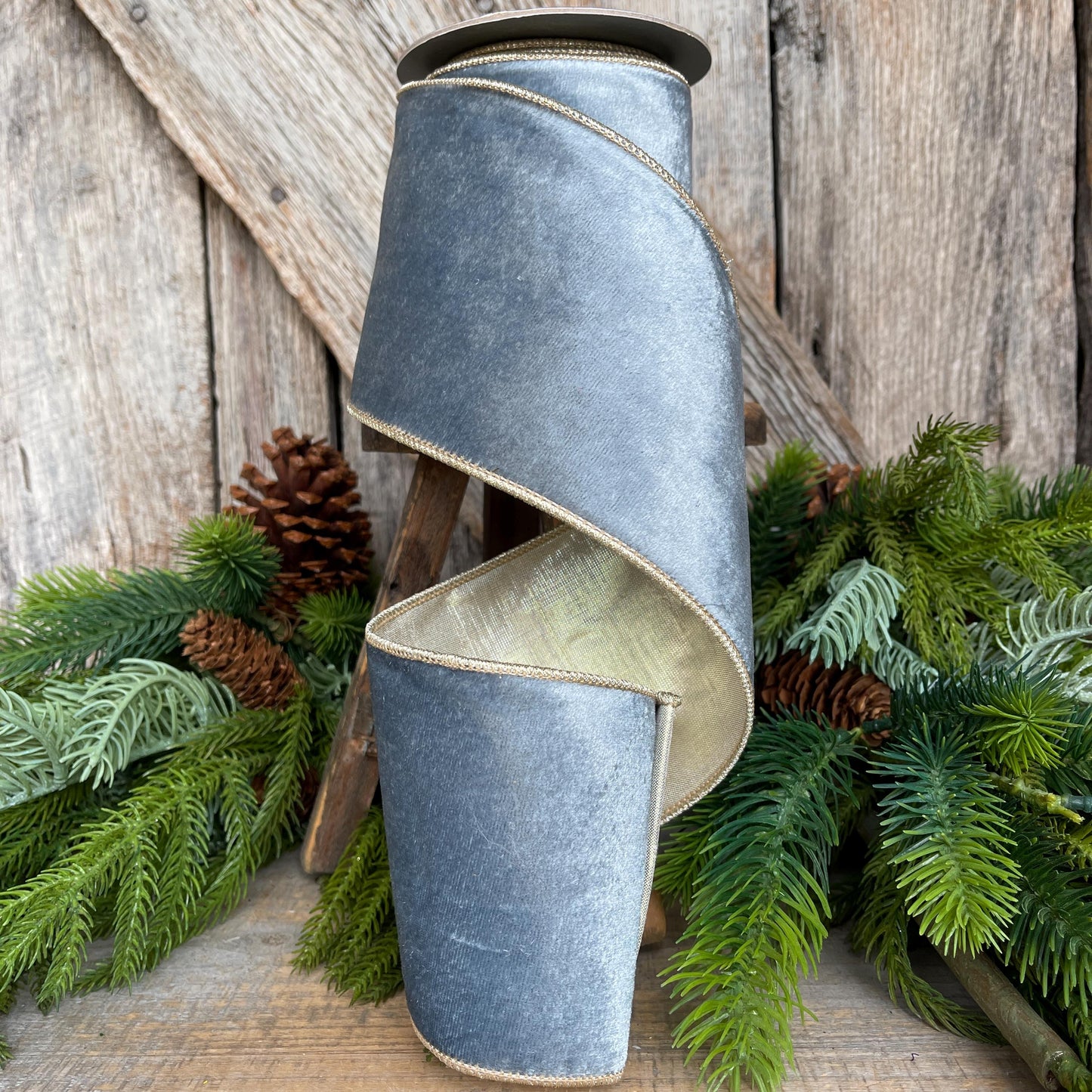 4" French Blue Velvet, Light Blue Velvet Ribbon, Wired Ribbon