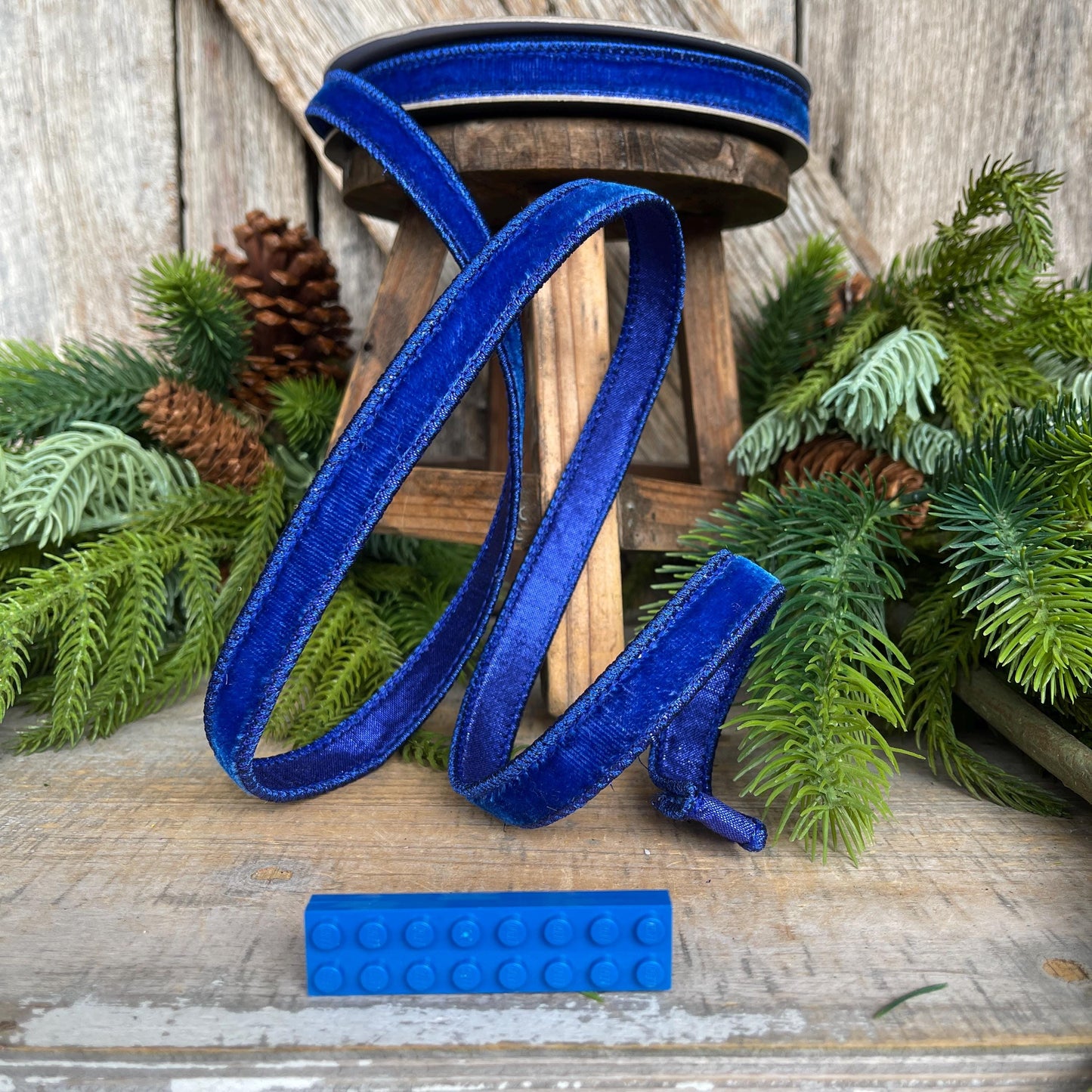 3/4" Blue Velvet Luster Wired Ribbon, Farrisilk Ribbon, Velvet Ribbon
